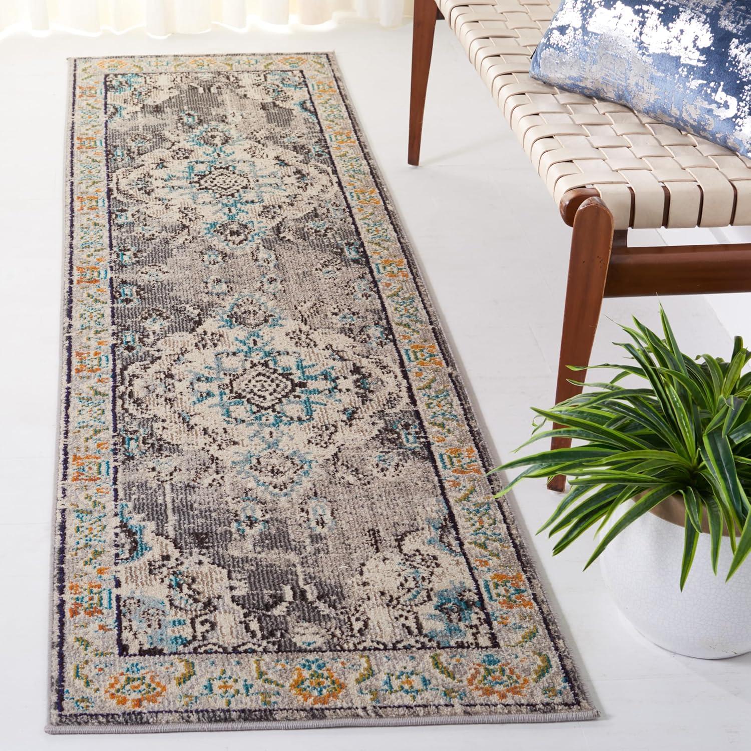 Monaco MNC243 Power Loomed Indoor Runner Rug - Grey/Light Blue - 2'2"x8' - Safavieh