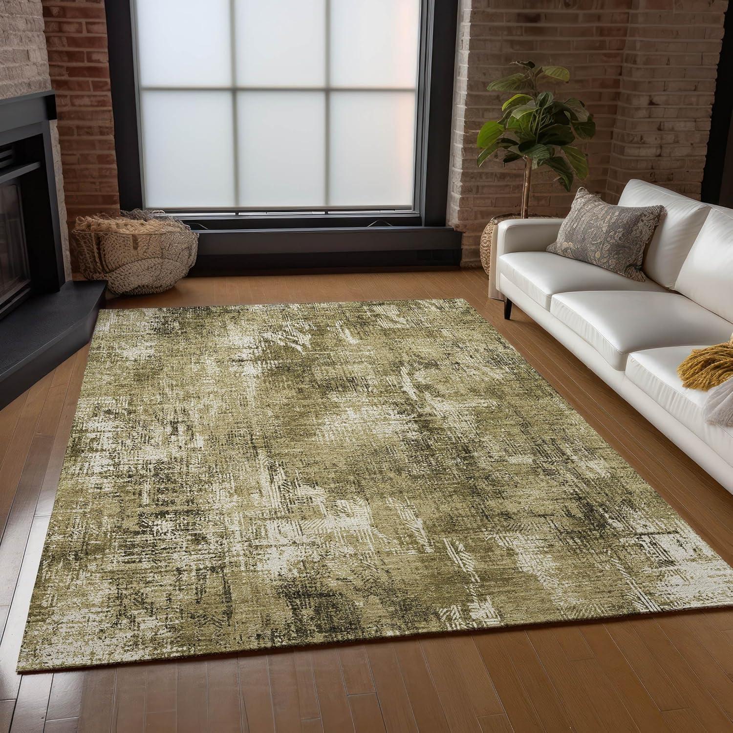 Brown Synthetic Flat Woven 5' x 7' Washable Rug