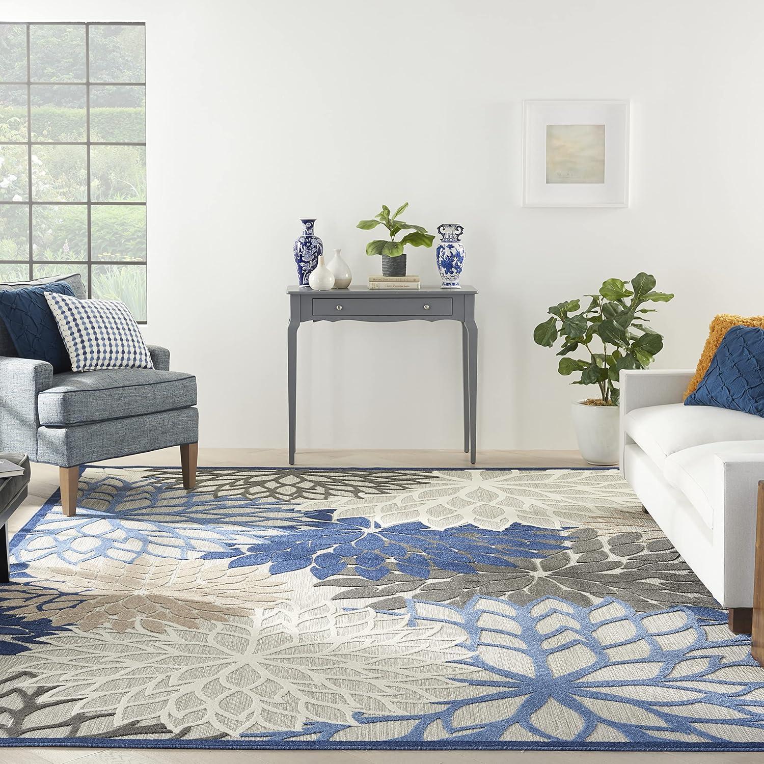 Nourison Aloha Floral 12' x 15' Blue Multicolor Tropical Indoor/Outdoor Area Rug