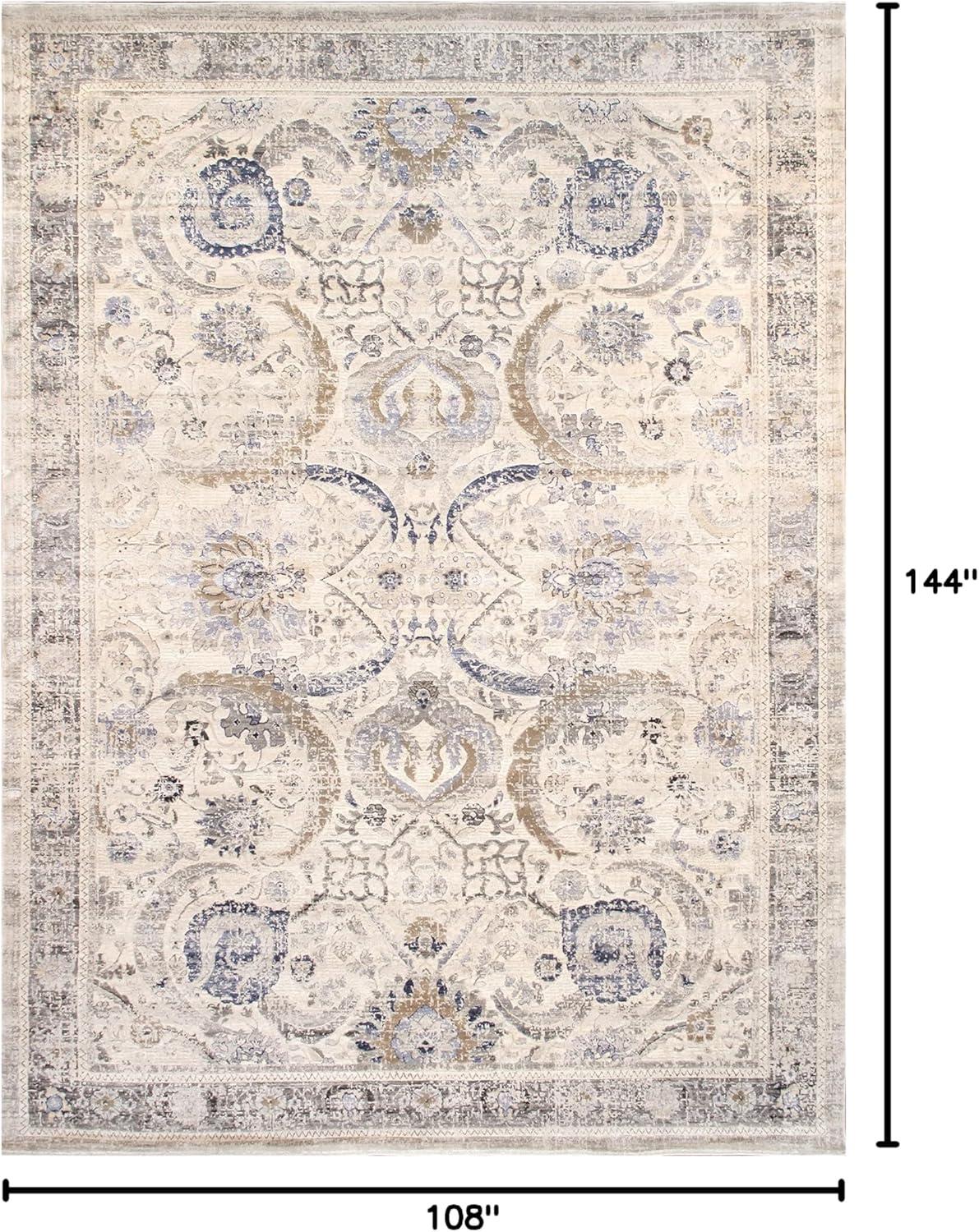 Ivory & Beige Synthetic 9' x 12' Easy Care Area Rug