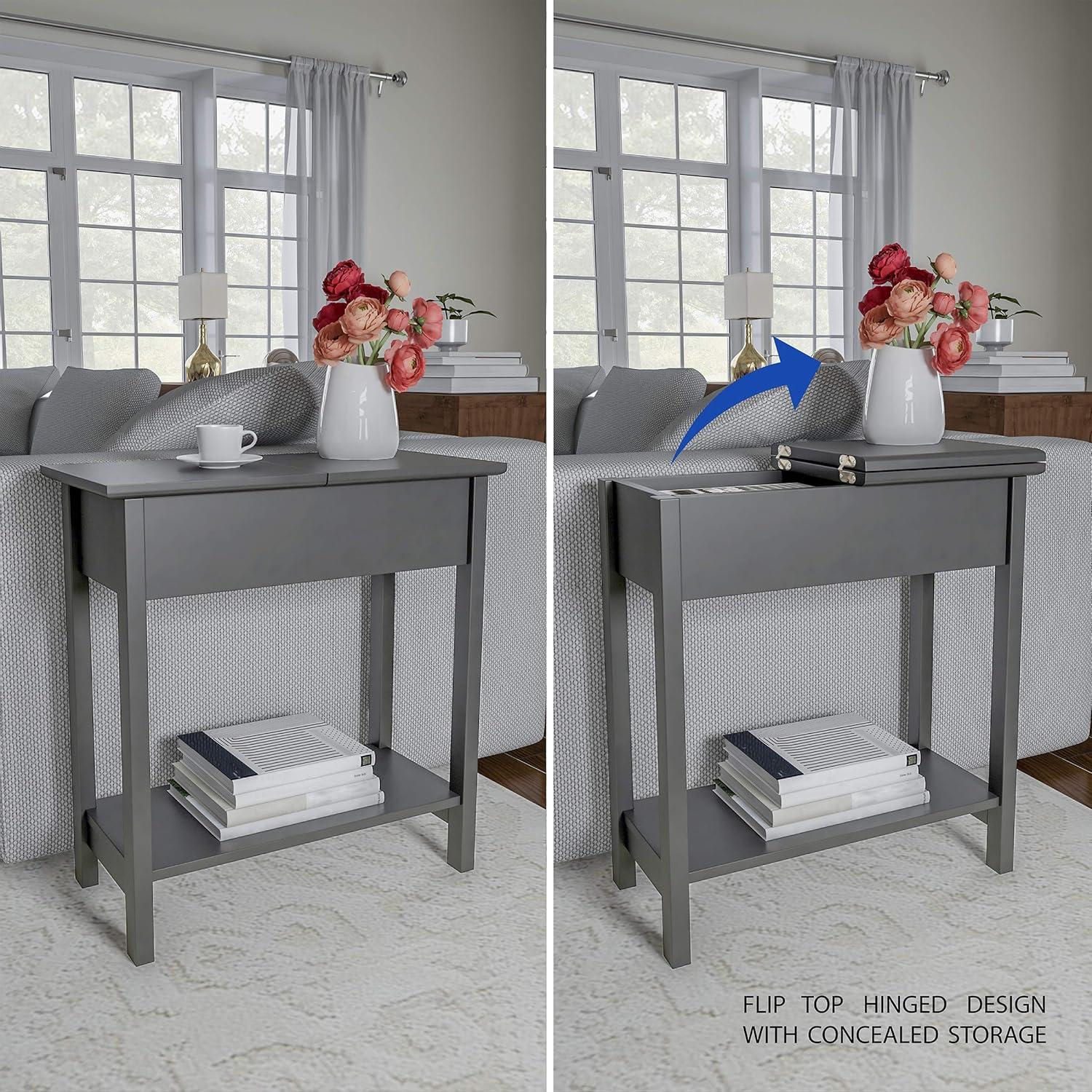 Gray MDF Flip-Top End Table with Storage and Shelf