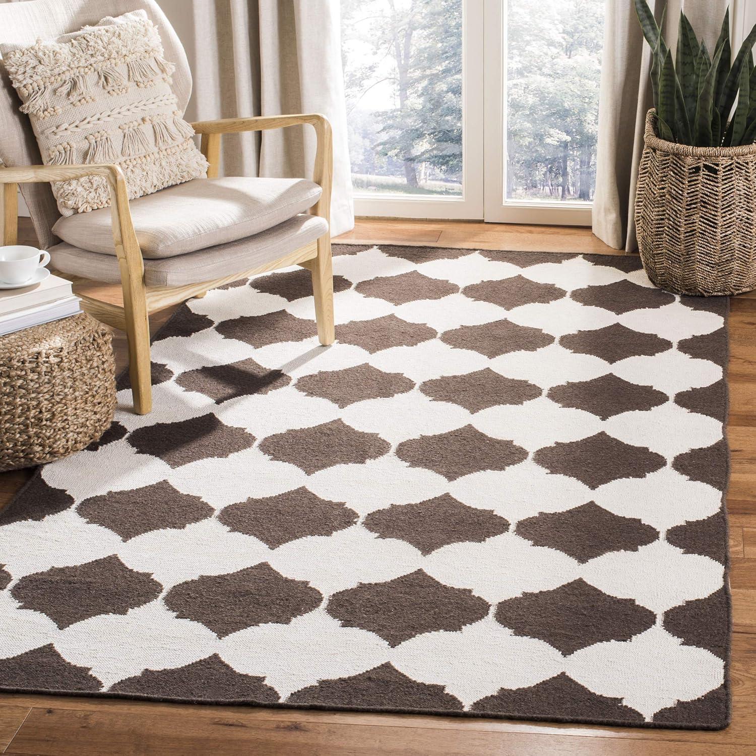 Dhurries DHU624 Hand Woven Area Rug - Brown/Ivory - 8'x10' - Safavieh.