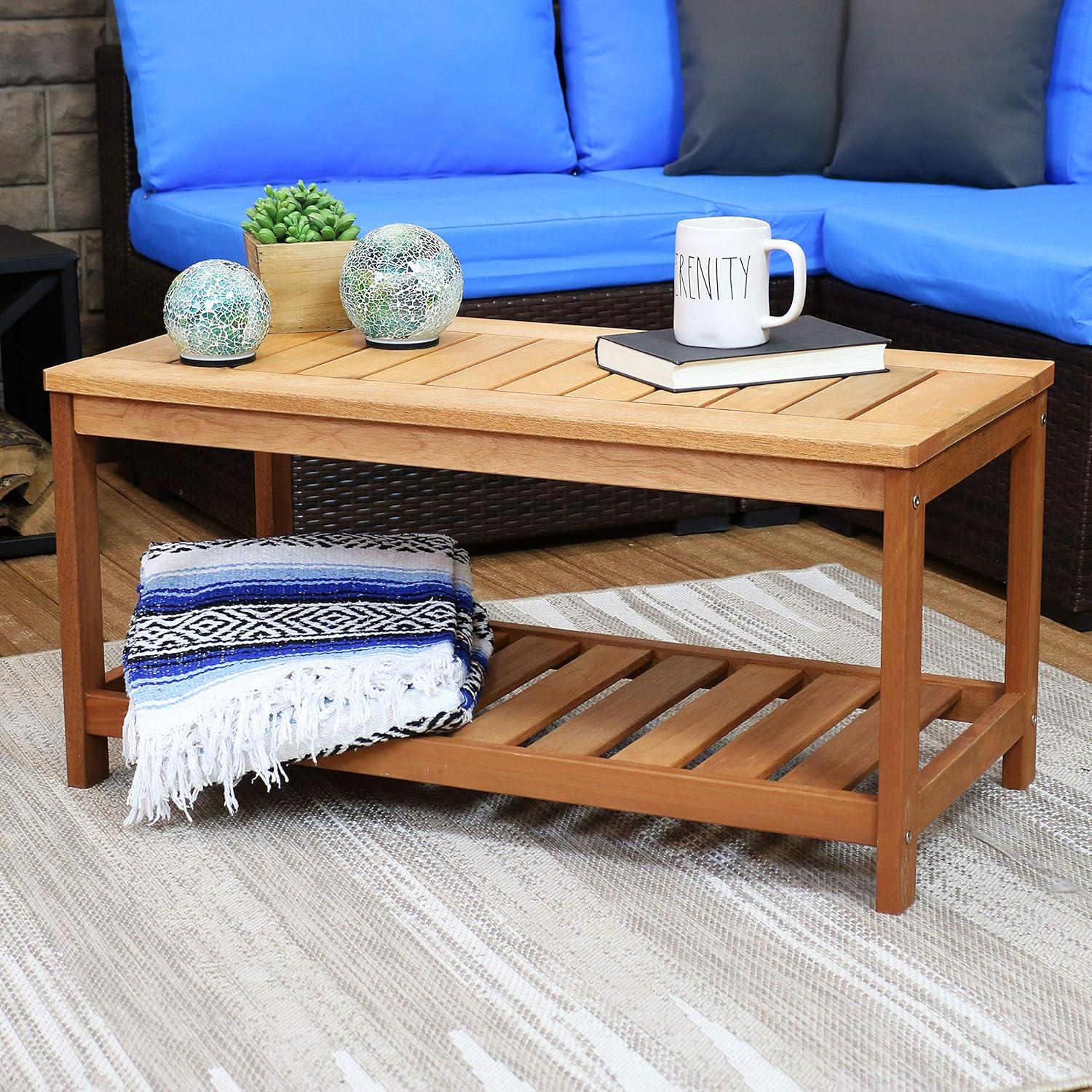 Sunnydaze Meranti Wood Teak Oil Finish Outdoor Coffee Table