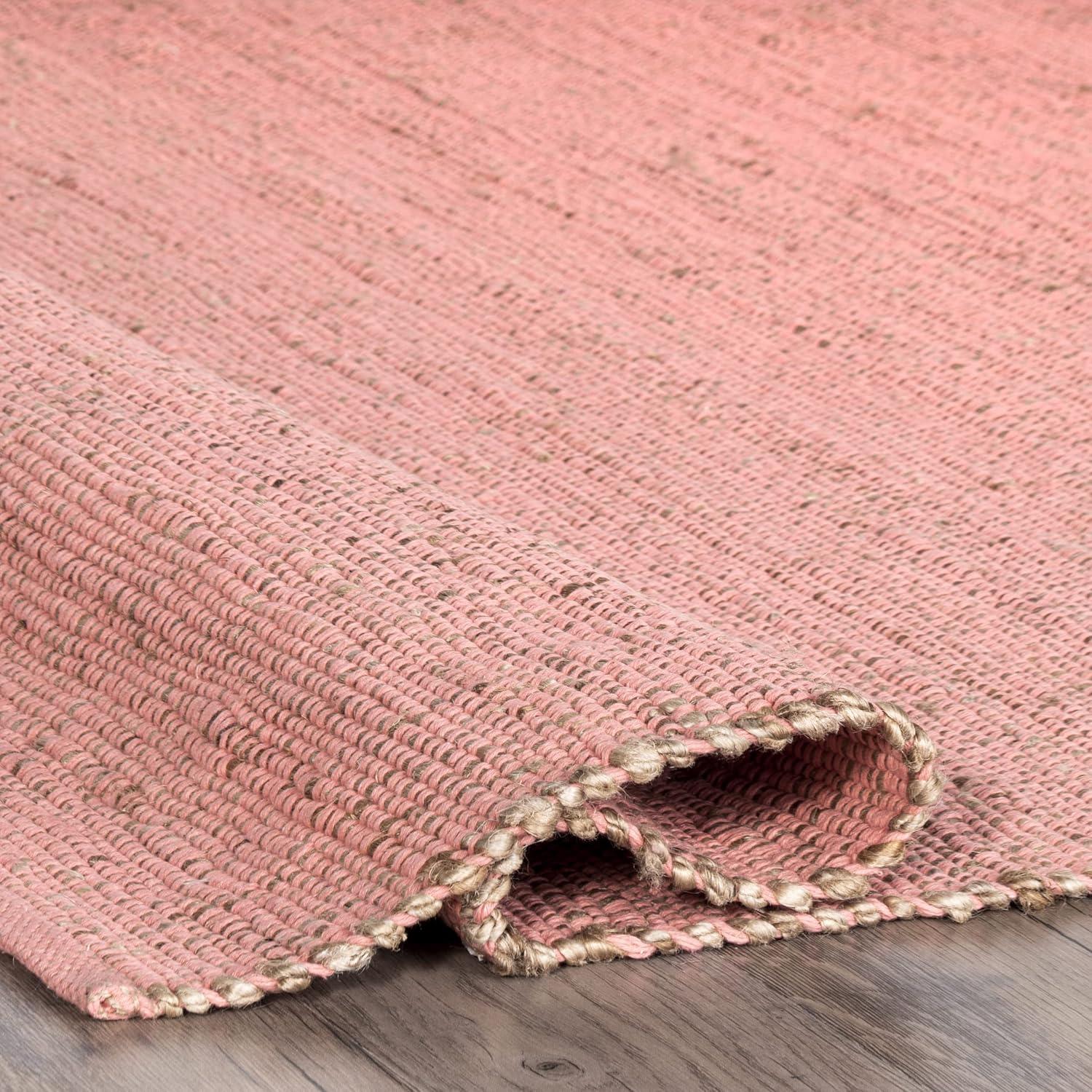 Nuloom 4x6 Elfriede Jute & Cotton Hand Woven Indoor Area Rug, Pink, Solid Rustic Farmhouse Style Natural Fiber Bedroom, Living Room,