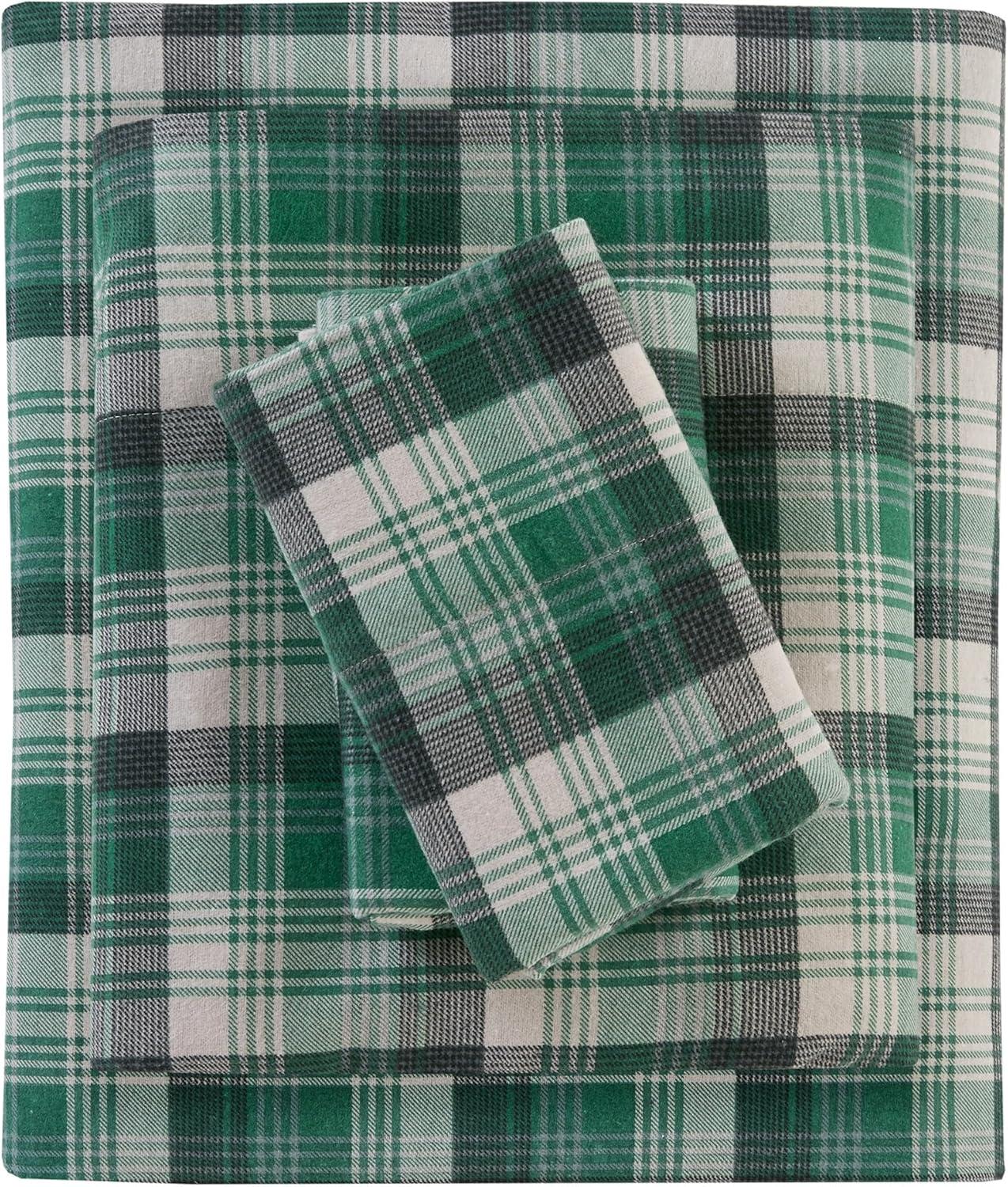 King Patterned Flannel Sheet Set Green Plaid