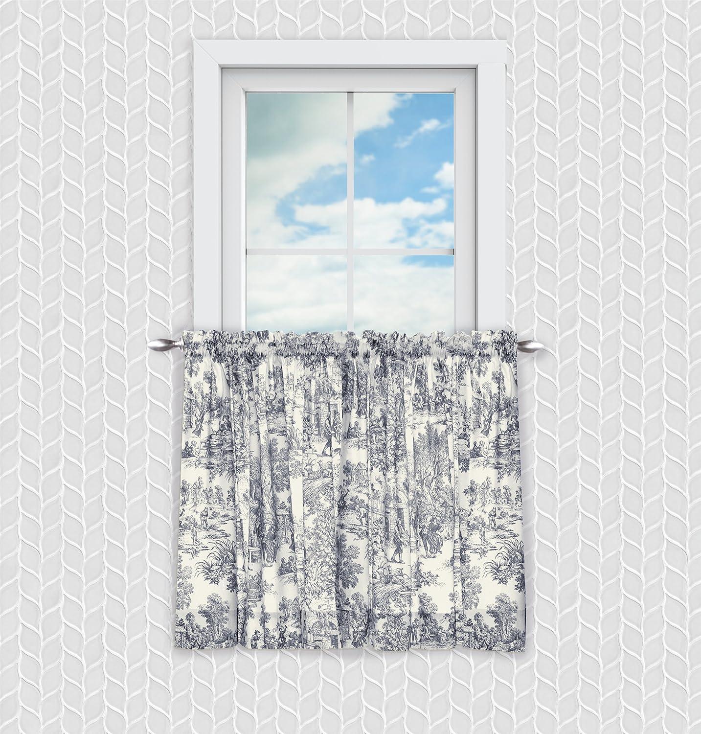 Ellis Curtain Victoria Park Toile Room Darkening Window Rod Pocket Pair Set With 2 Tiers - 2-Piece - 68x24"