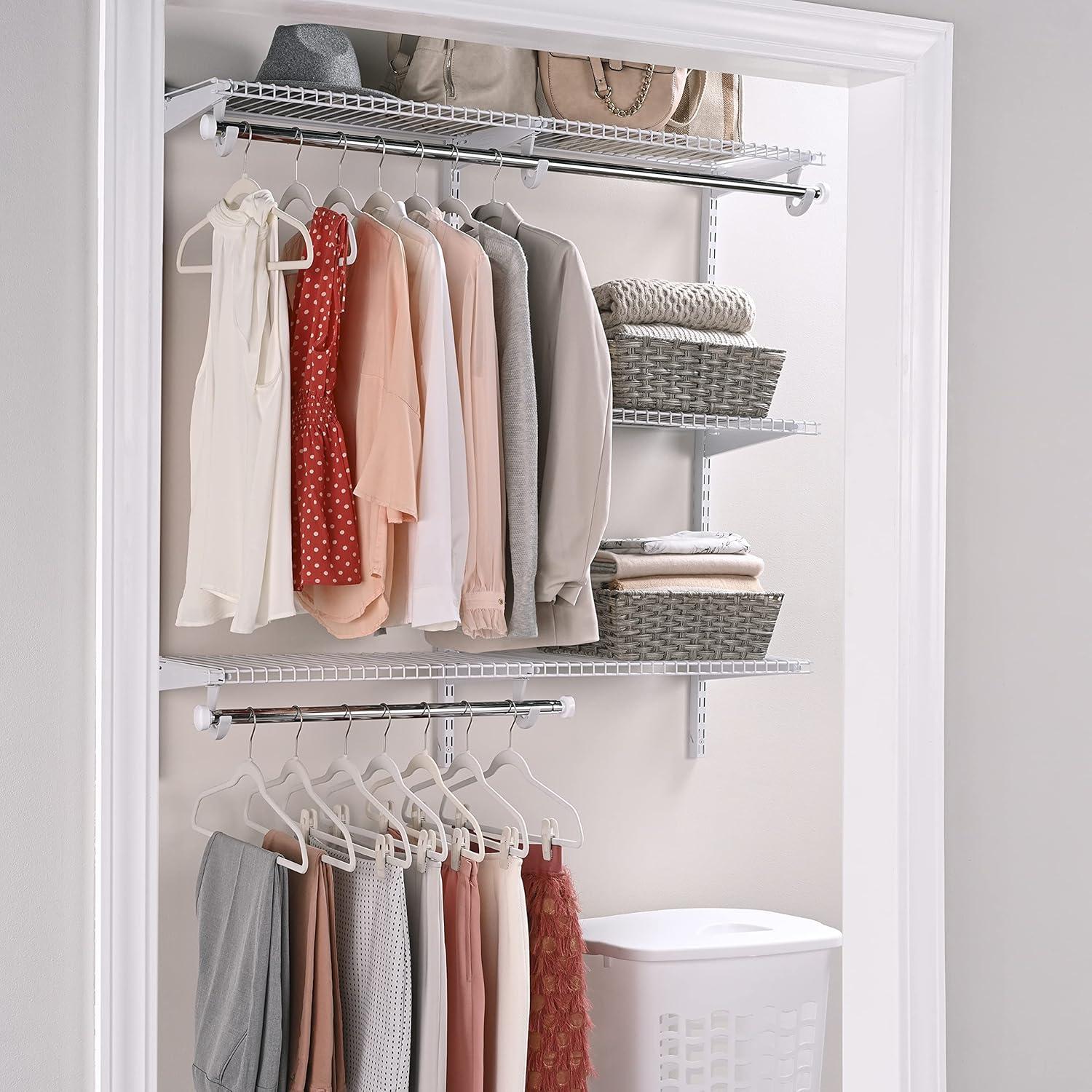 White Adjustable Metal Closet Kit with Shelving and Hanging Storage