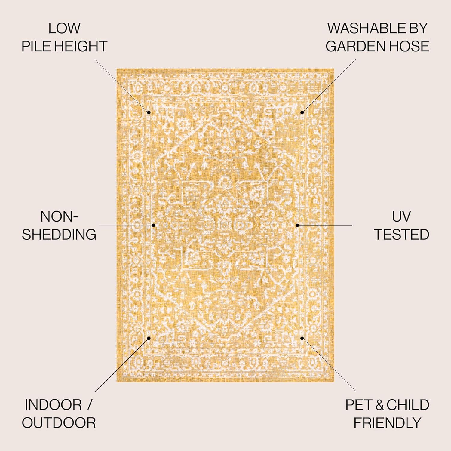 3' x 5' Malta Bohemian Medallion Textured Weave Indoor/Outdoor Area Rug, Yellow/Cream - JONATHAN Y