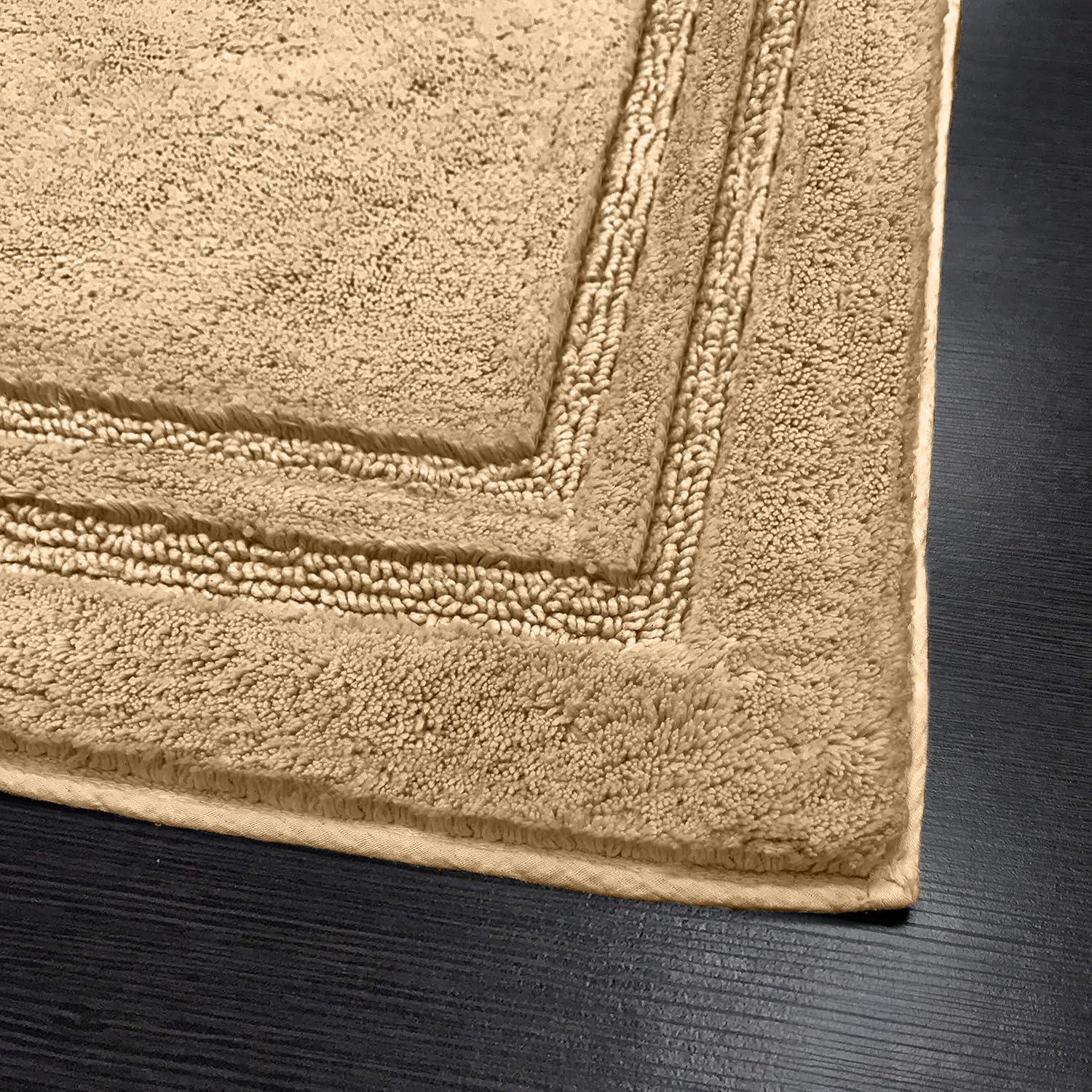 Latte Square Cotton Bath Rug Set with Non-Slip Backing