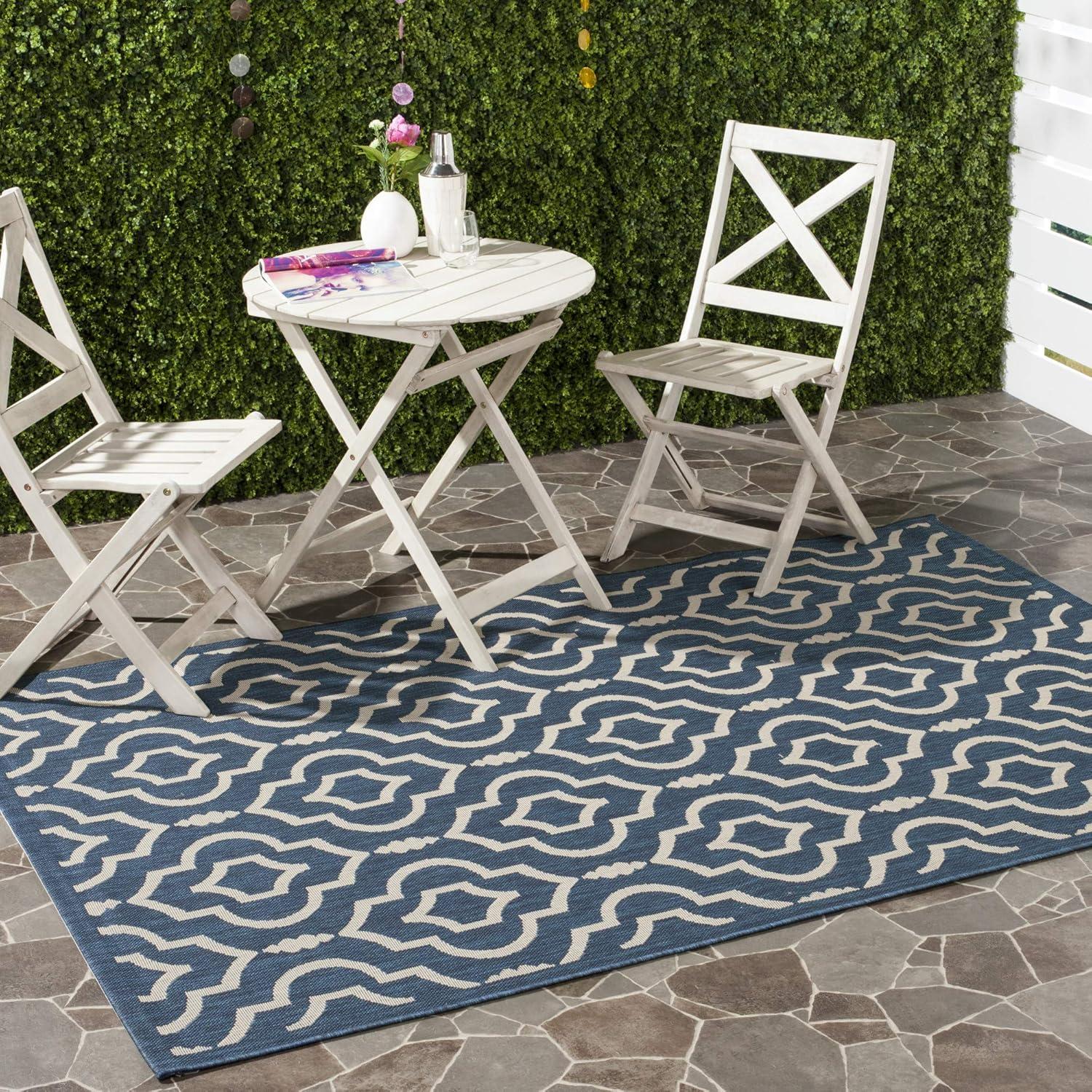 Anthracite and Beige Geometric 5' x 7' Outdoor Area Rug