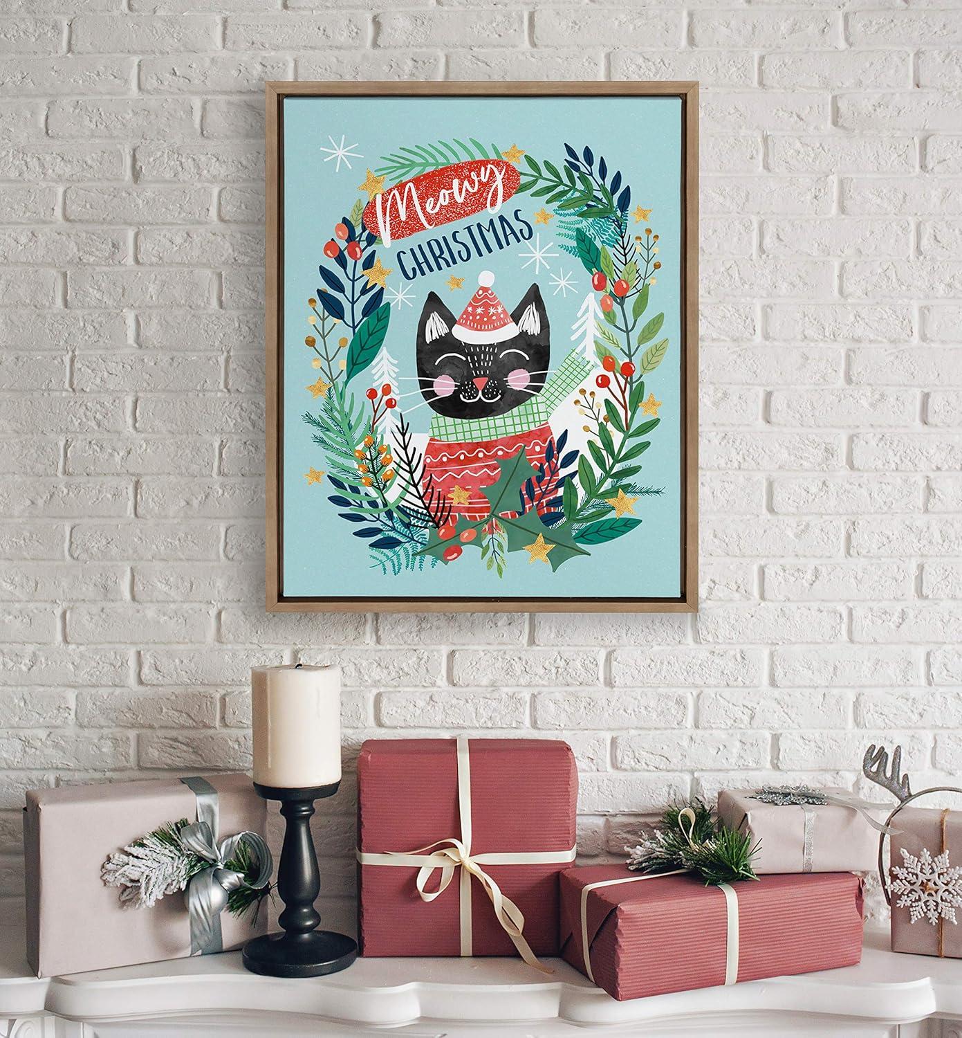 18" x 24" Sylvie Christmas Meow by Mia Charro Framed Canvas Gold - Kate & Laurel All Things Decor