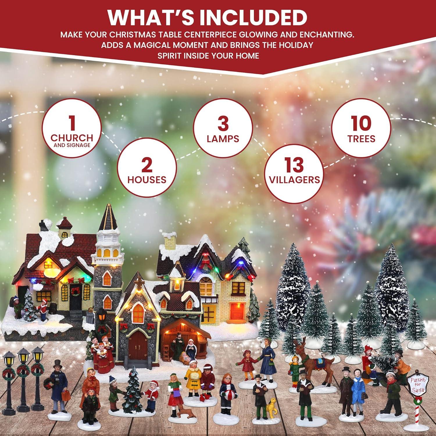 TOP TREASURES Christmas Village Set 6" Christmas Occasion Resin Figurines, Set of 30