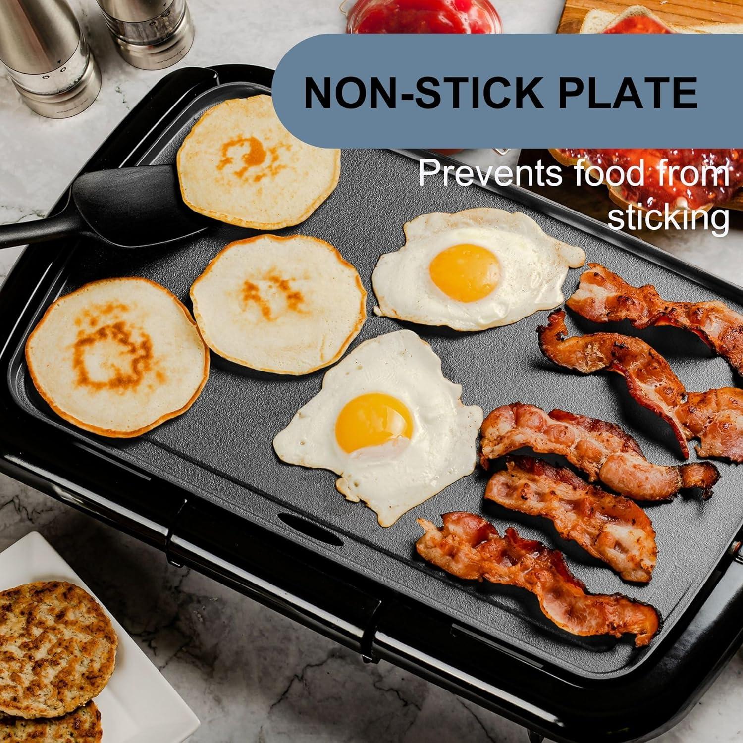 OVENTE Electric Griddle with 16" x 10" Flat Non-Stick Cooking Surface, Black GD1610B