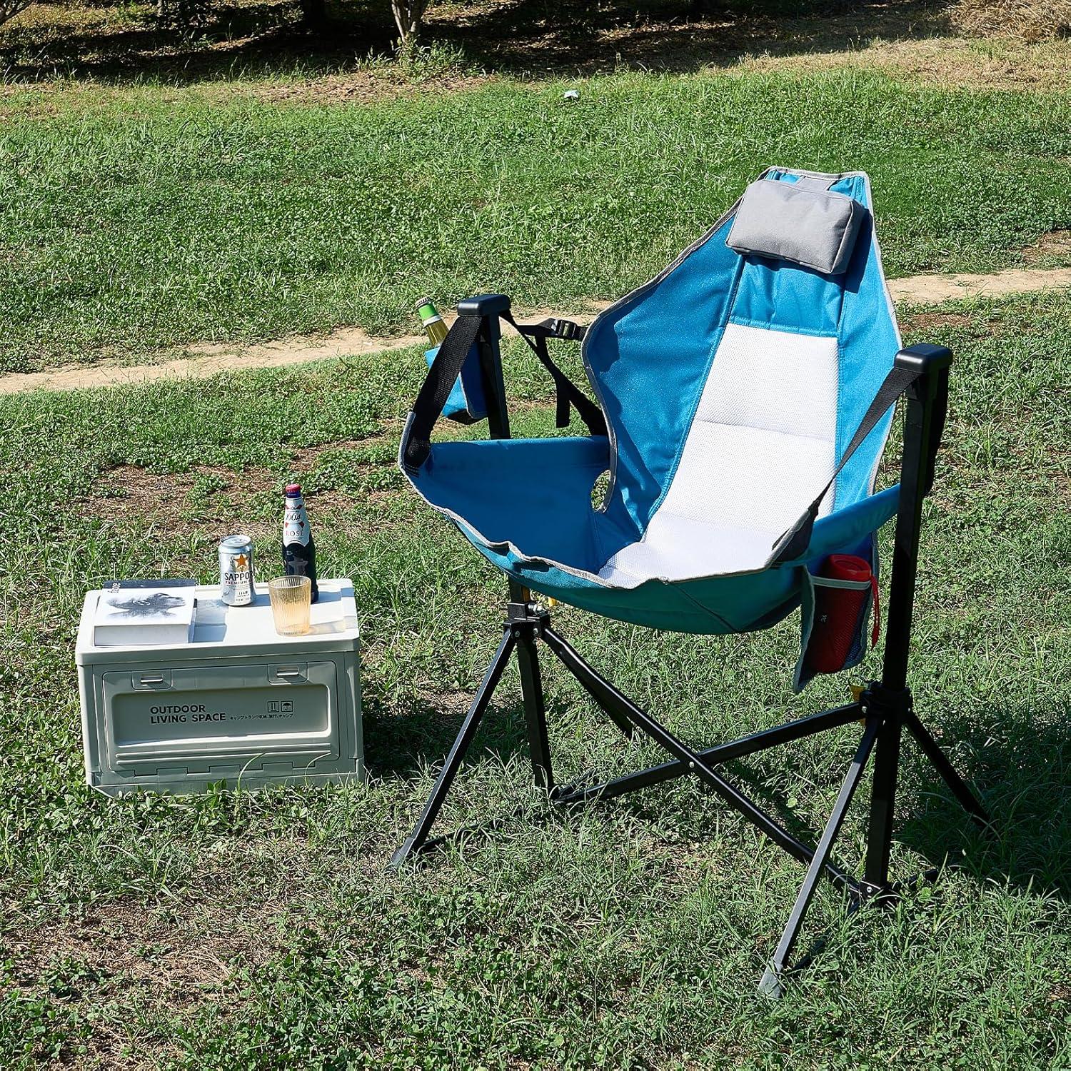 Black and Gray Mesh Reclining Camping Hammock Chair with Cup Holder