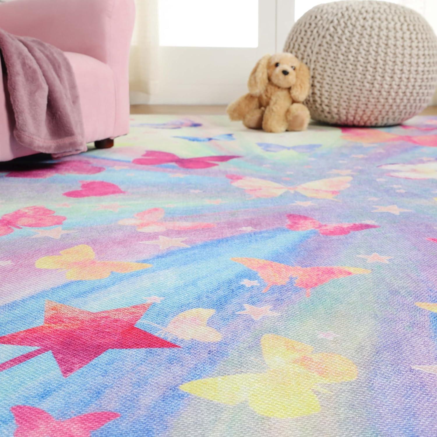 Magenta Butterfly Flat Woven Square Kids Rug