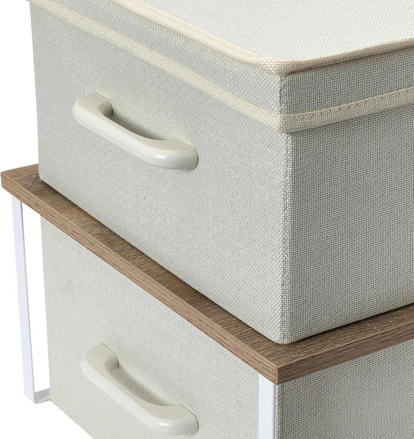 Household Essentials Stacking Storage Boxes with Laminate Top Coastal Oak: MDF Decorative Storage with Lids, Off-White