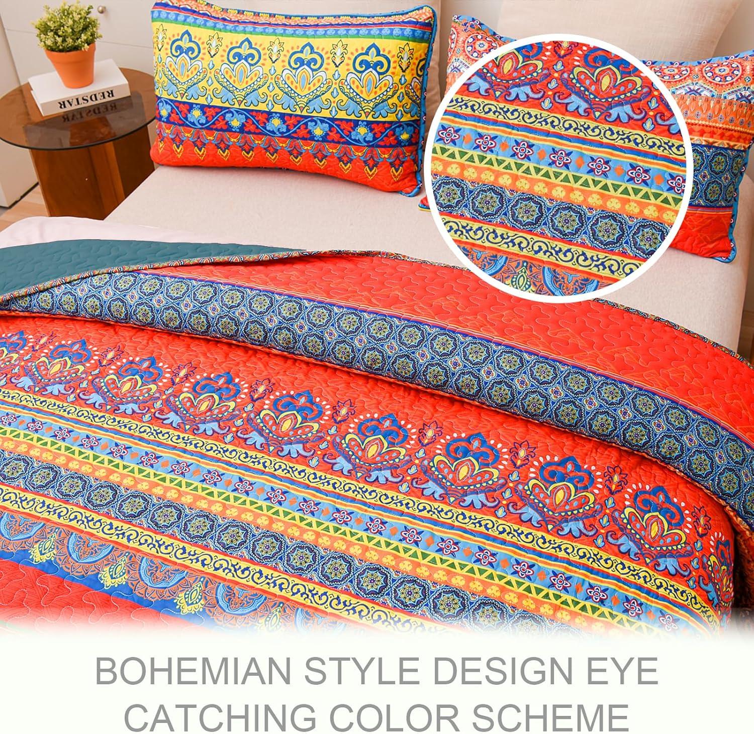 Exclusivo Mezcla Paisley Aqua Quilt Set King Size, 3-Piece Reversible Quilt Bedding Set, Lightweight and Soft Bedspread Coverlets