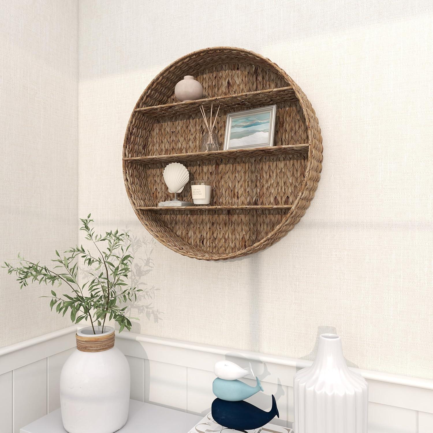 DecMode 24" x 24" Round 3-Tier Brown Wall Shelf