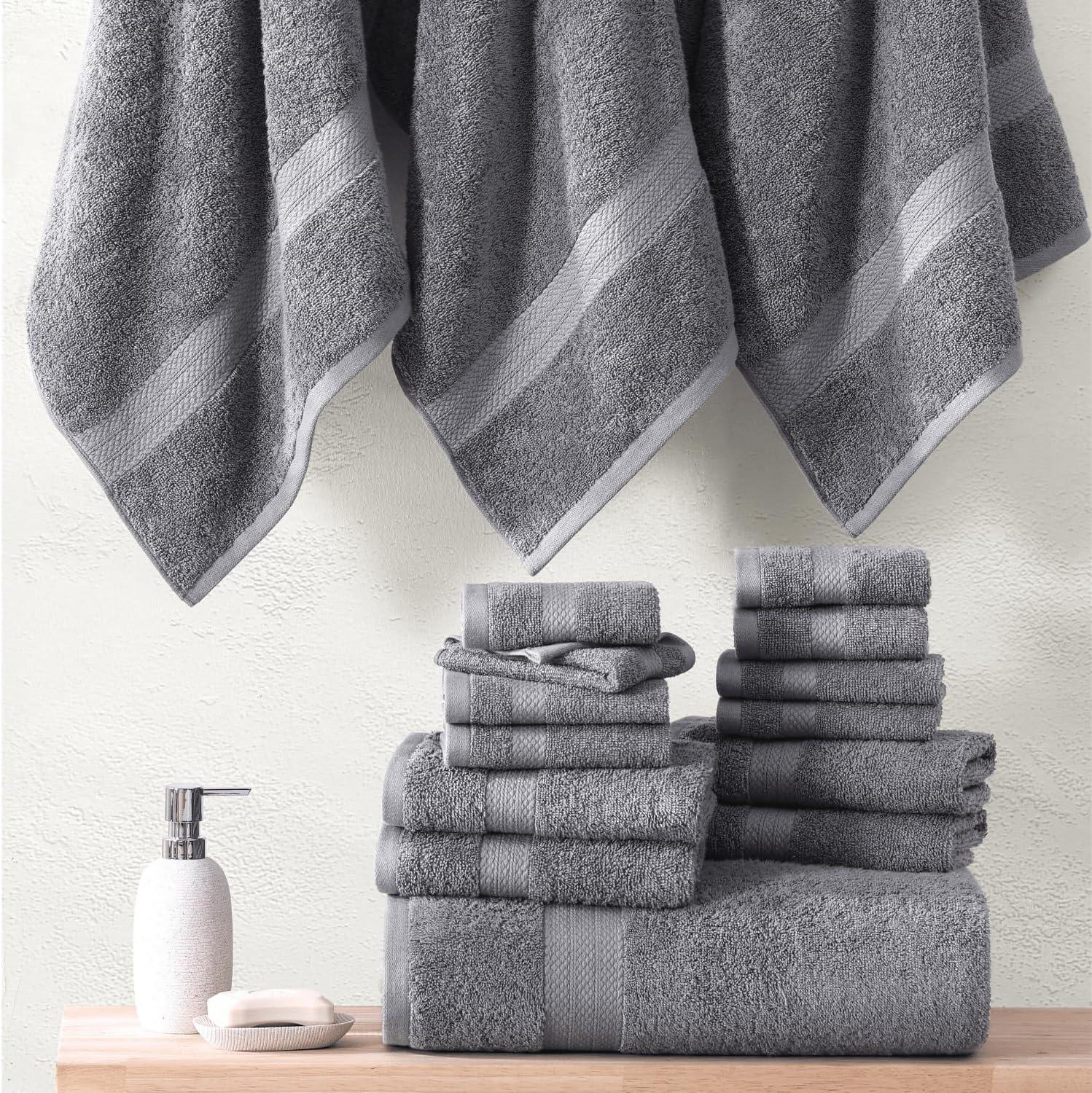 Oversized Space Grey Cotton 24-Piece Towel Set