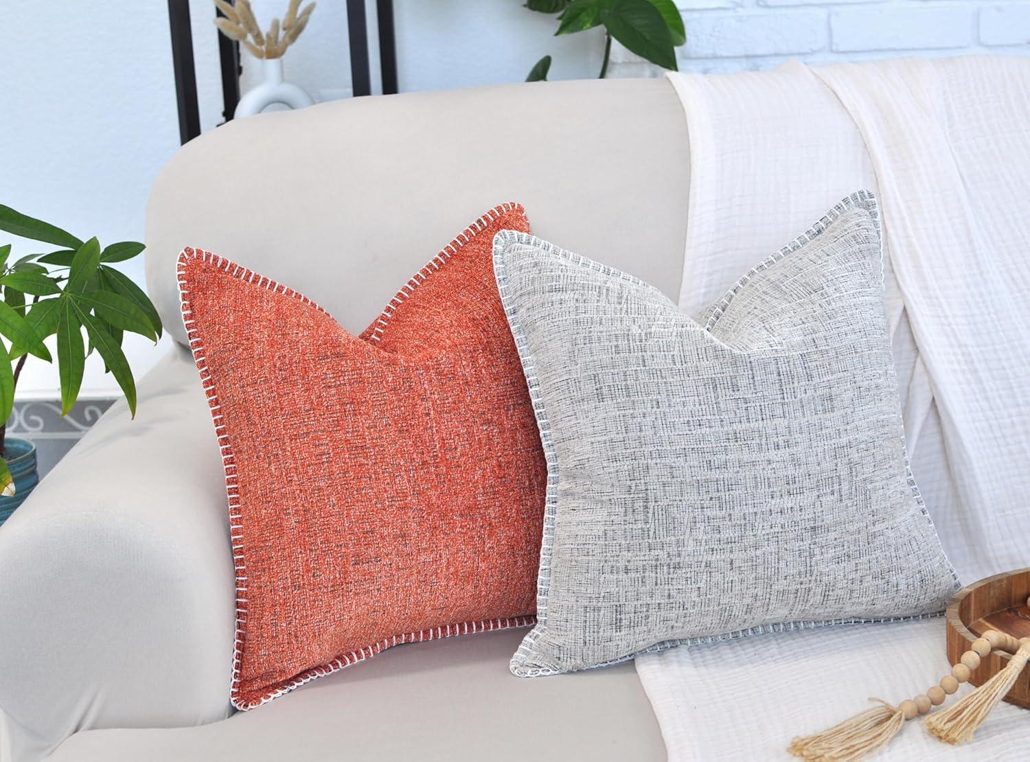 Soft Chenille Throw Pillow Covers With Stitched Edge