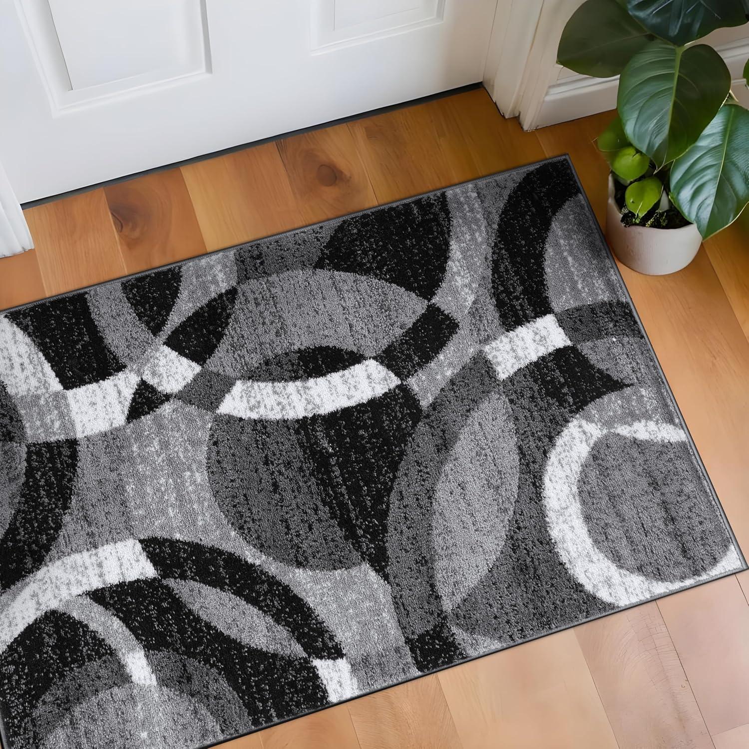 World Rug Gallery Geometric Circles Gray 2' x 3' Area Rug
