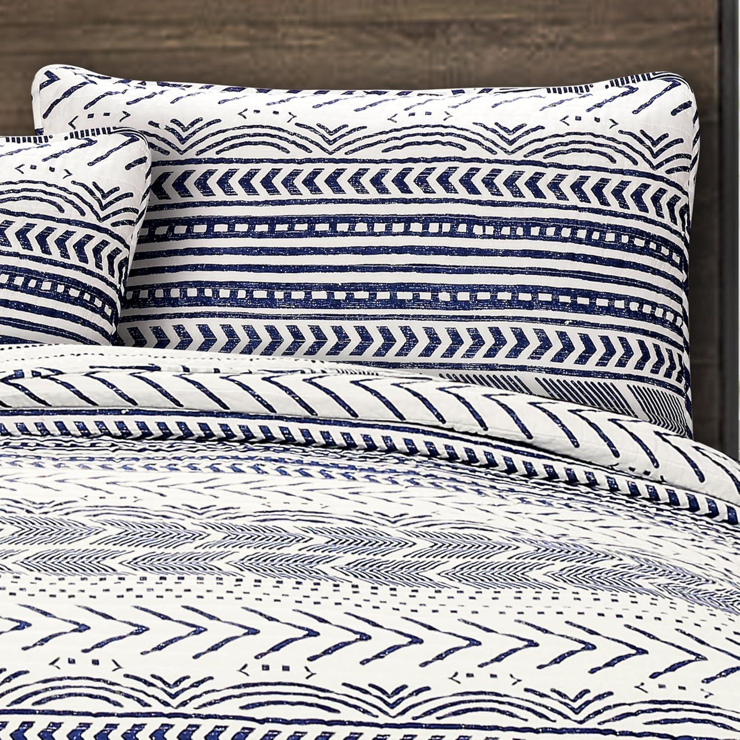 Lush Décor 3pc King Hygge Geo Reversible Quilt & Sham Set Navy/White: STANDARD 100 OEKO-TEX Certified