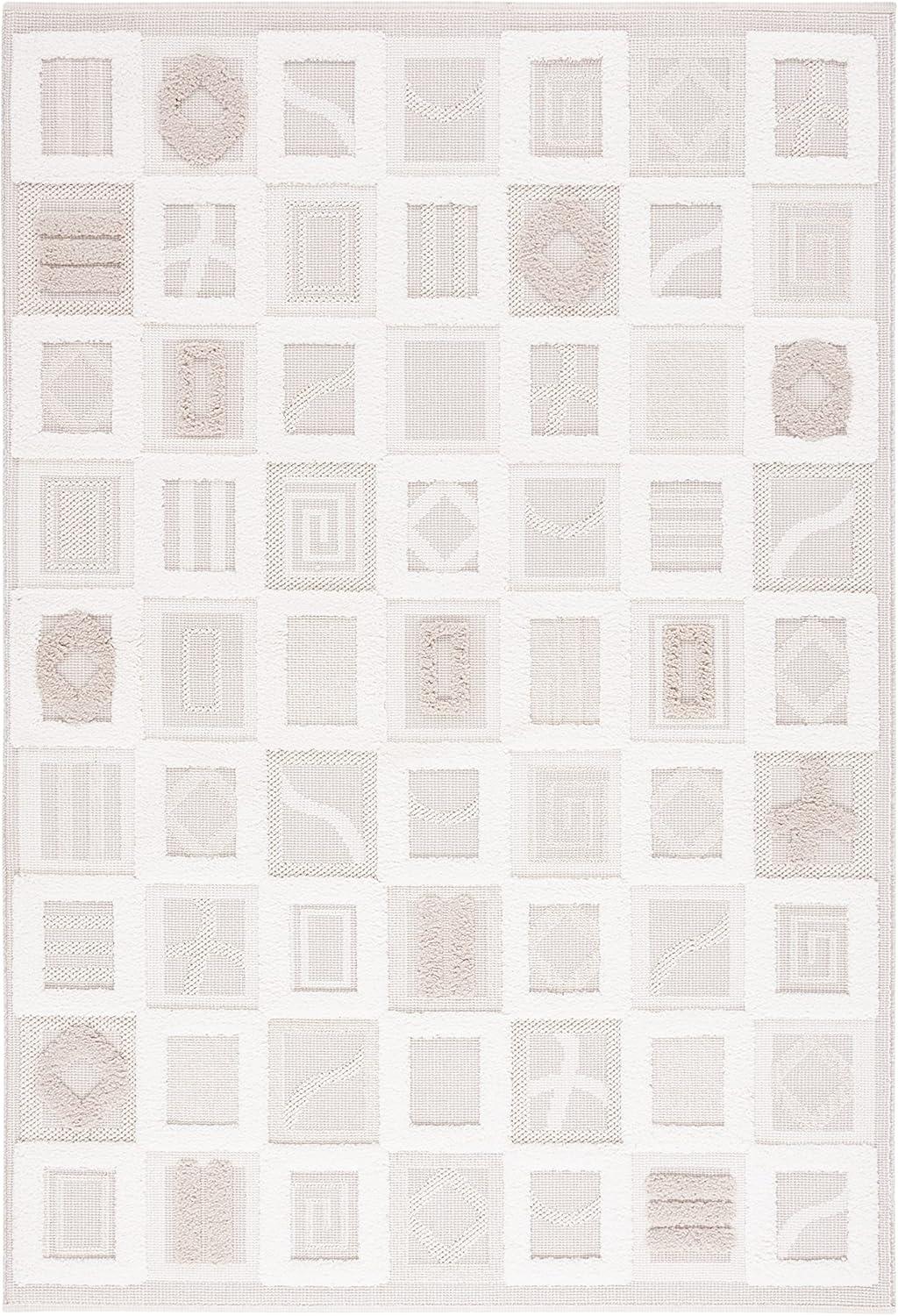 Ivory Geometric 5'3" x 7'6" Synthetic Flat Woven Area Rug