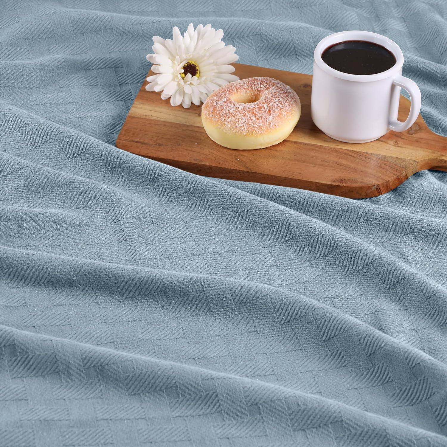 Superior Basketweave Cotton Blanket, Full/Queen, Light Blue