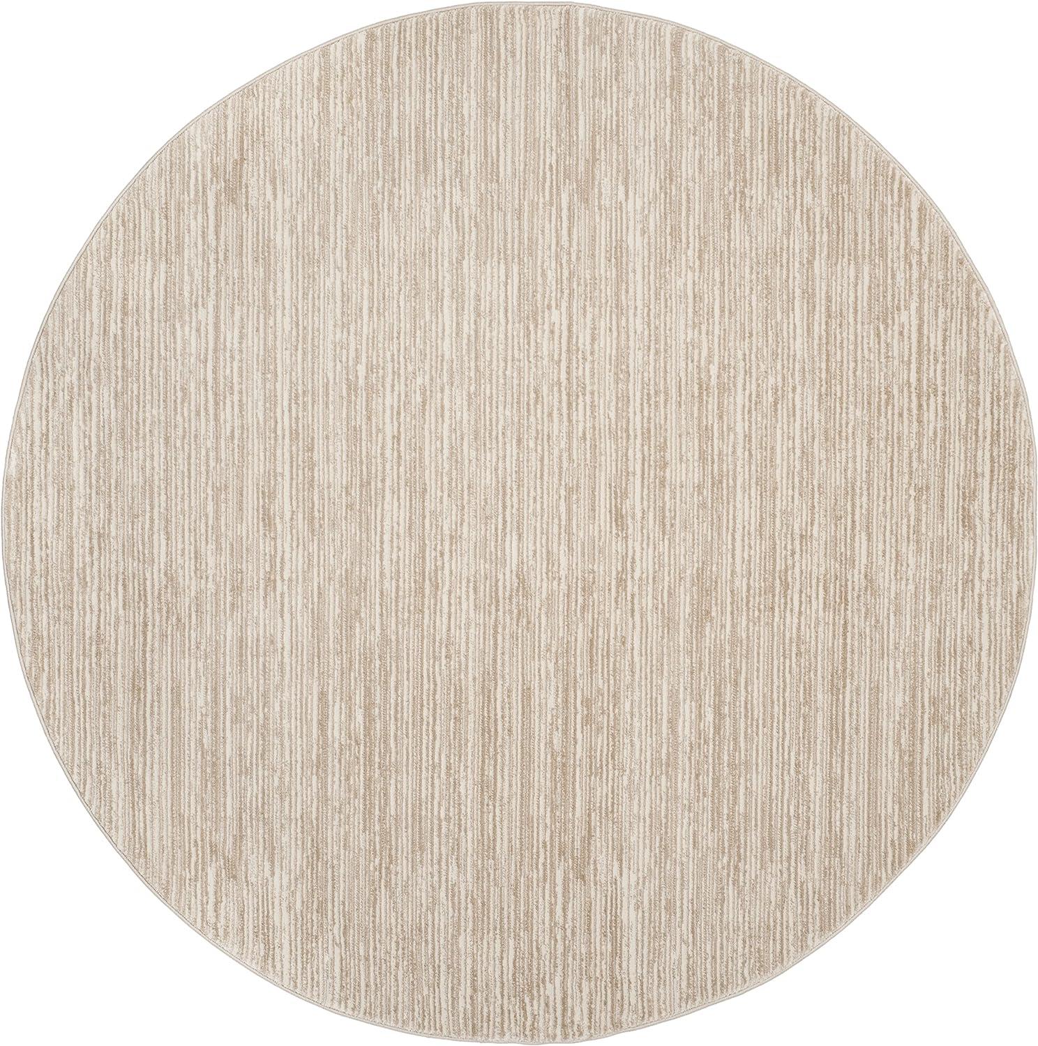 Cream Abstract 11' Round Synthetic Easy-Care Area Rug