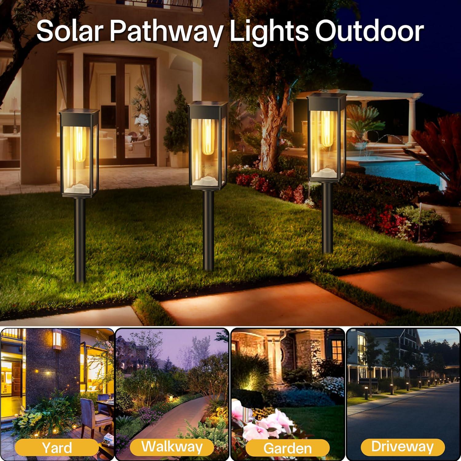 BITPOTT Solar Garden Lighting 8Pack Edison Bulbs Solar Powered Outdoor Pathway Light for Driveway