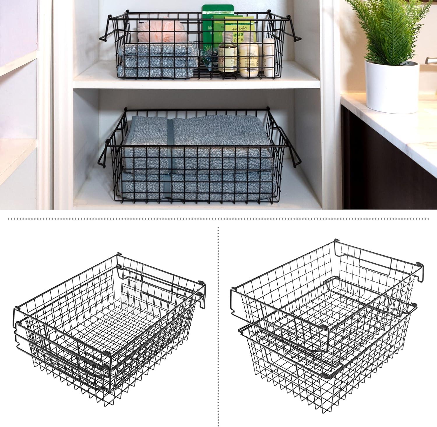 Black Metal Wire Stackable Storage Bins, Set of 2