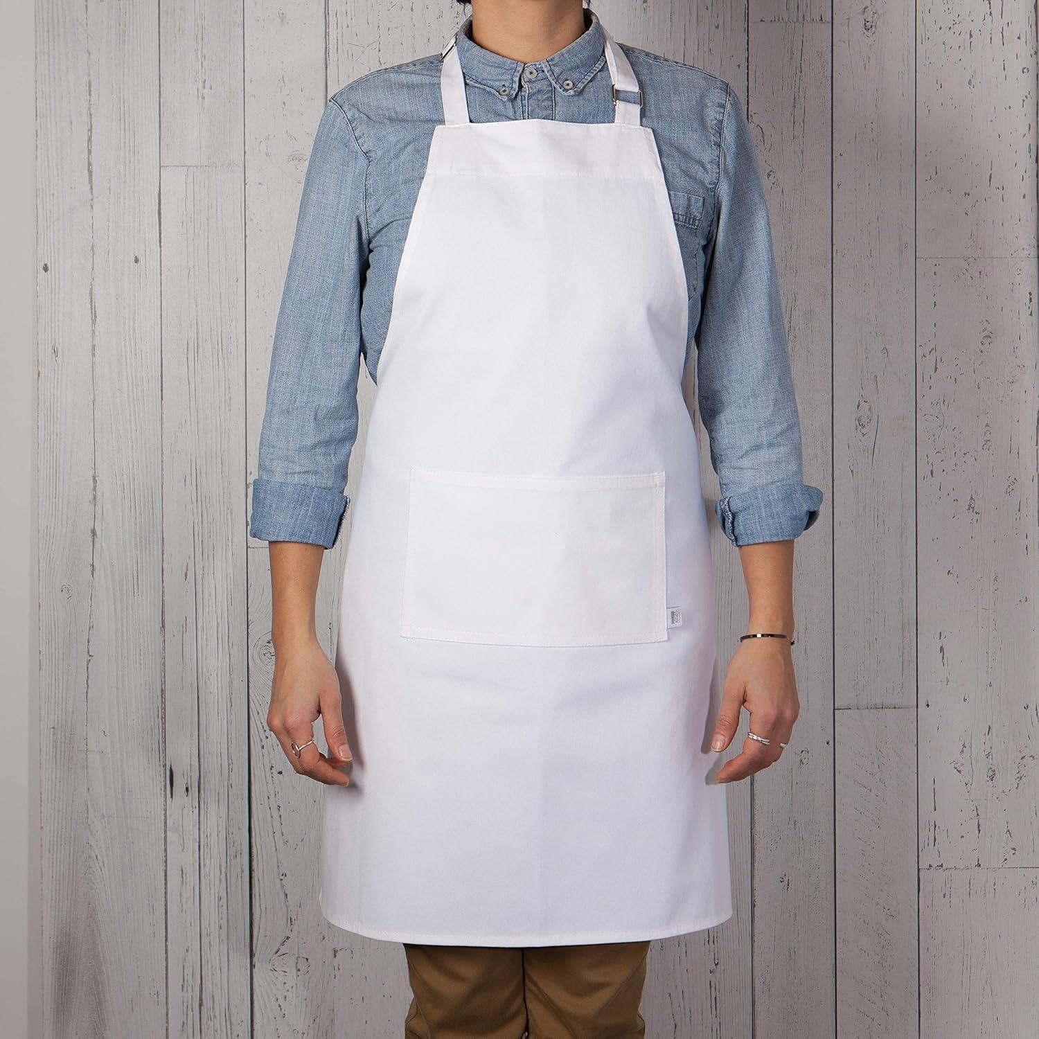 White Cotton Unisex Kitchen Bib Apron with Pocket