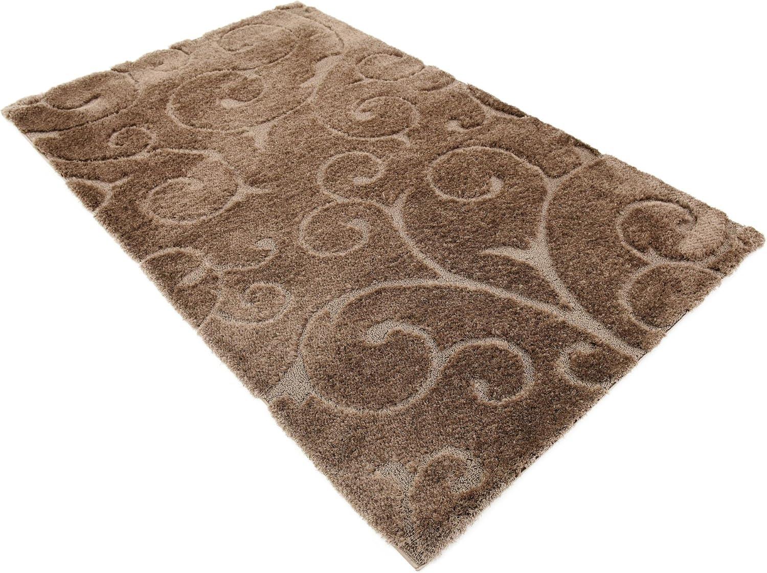 Light Brown Floral Shag Synthetic Area Rug 5' x 8'