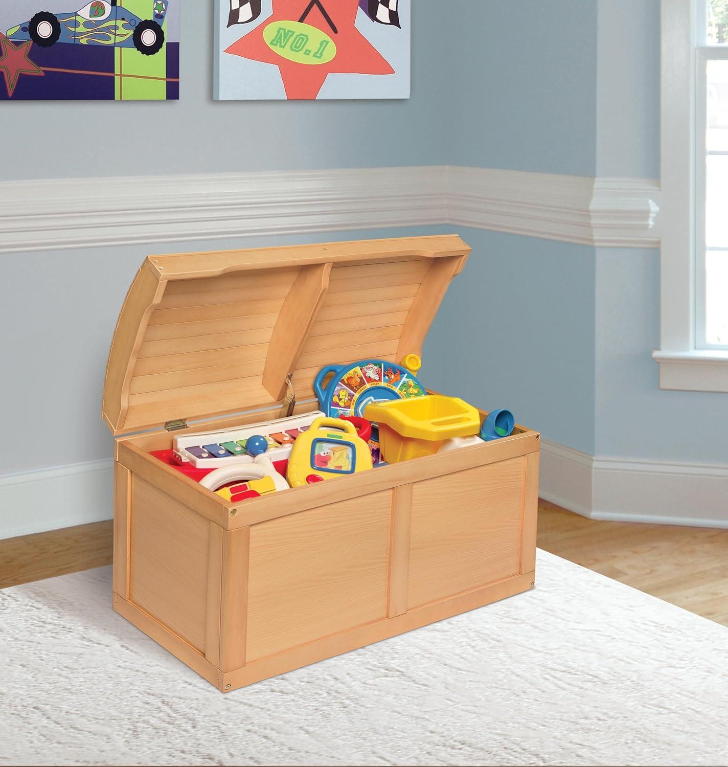 Natural Wood Barrel Top Toy Chest with Safety Hinge