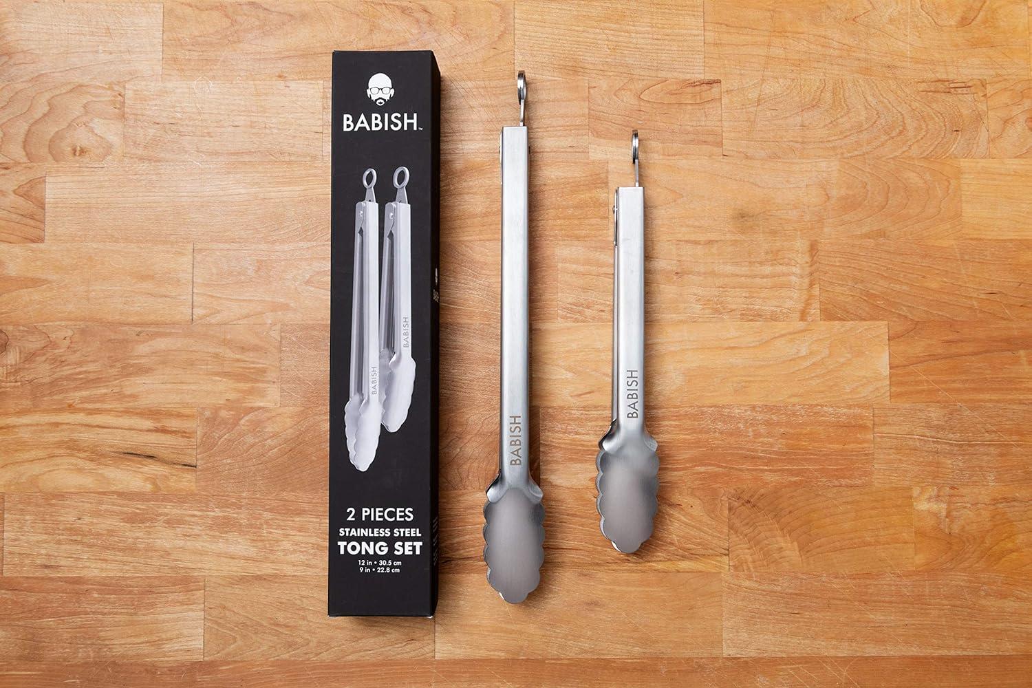 Babish Stainless Steel 12" & 9" Locking Kitchen Tong Set