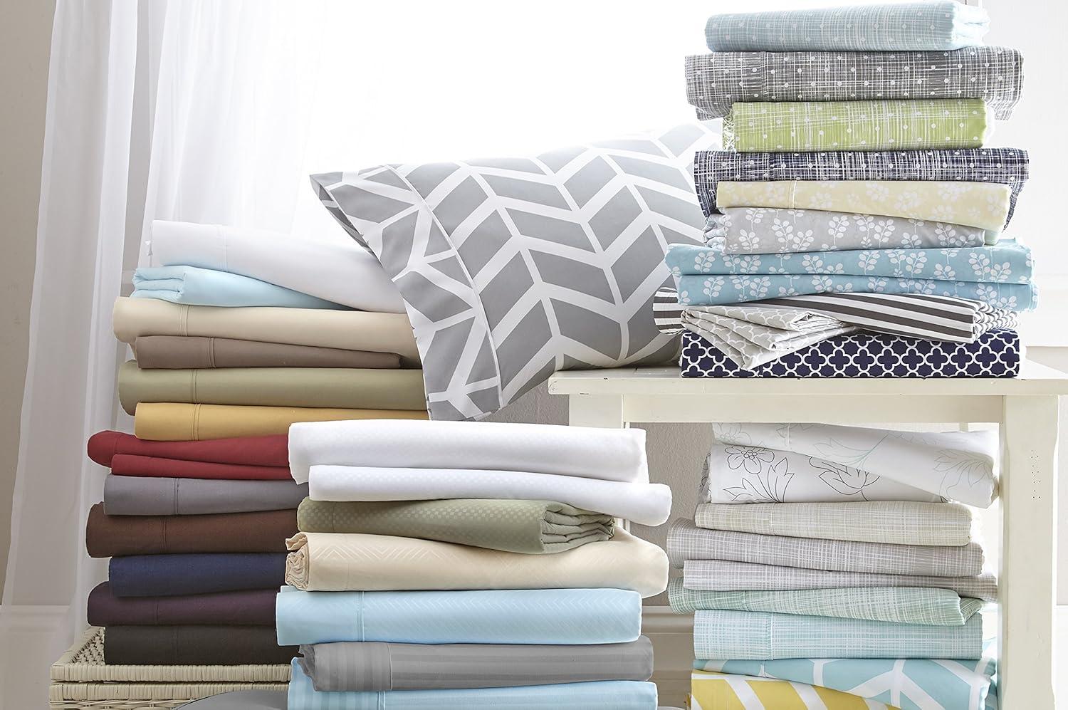 California King Aqua Striped Microfiber 4-Piece Sheet Set