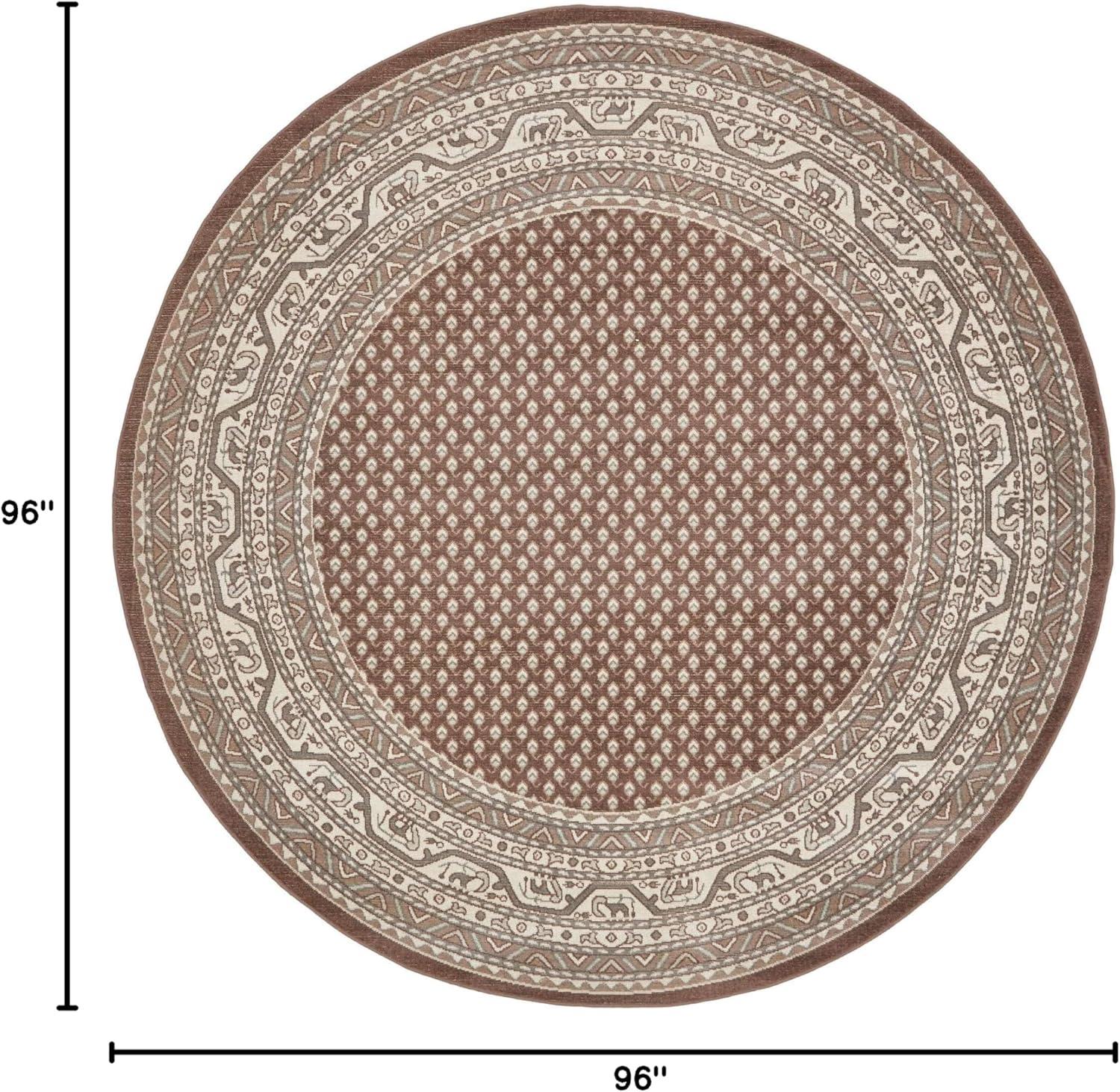 Brown Synthetic Round Stain-Resistant Indoor Area Rug