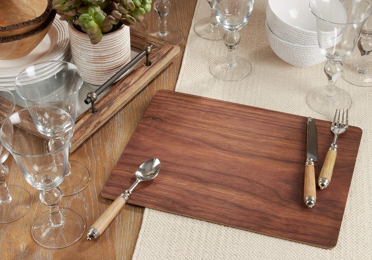 Saro Lifestyle Wood Print Placemat, 12"x16" Oblong, Brown (Set of 4)