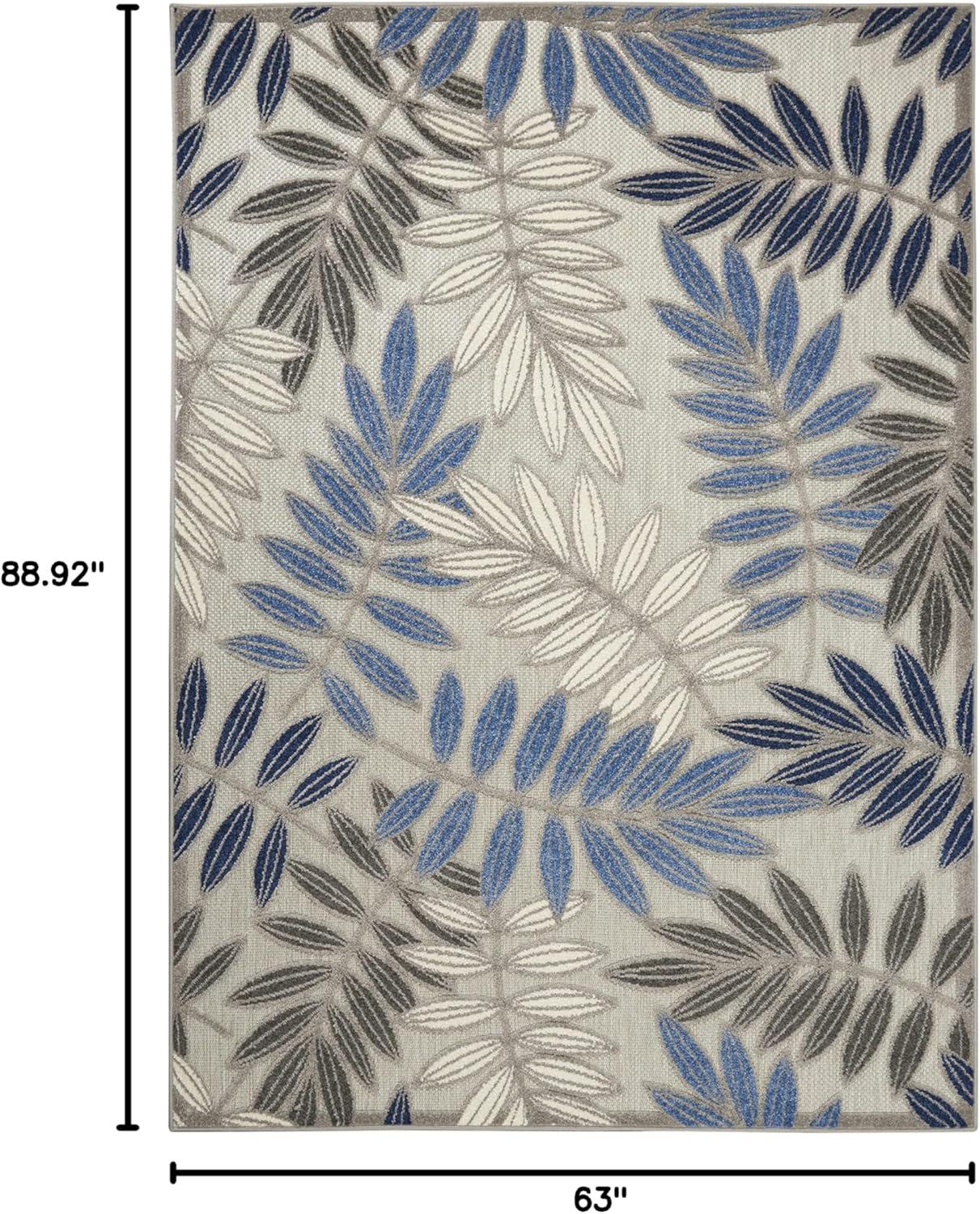 Nourison Aloha Floral Leaf Flatweave High-Low Indoor Outdoor Area Rug Grey/Blue 5'3" x 7'5"