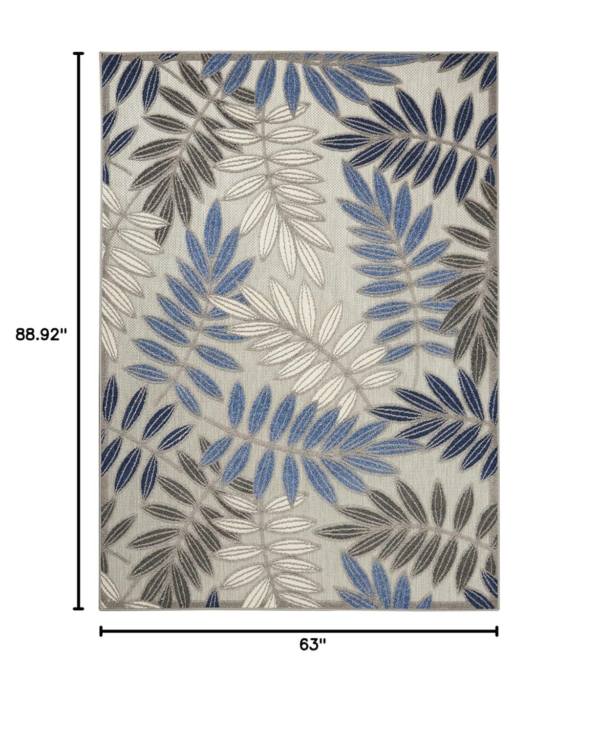 Nourison Aloha Floral Leaf Flatweave High-Low Indoor Outdoor Area Rug Grey/Blue 5'3" x 7'5"