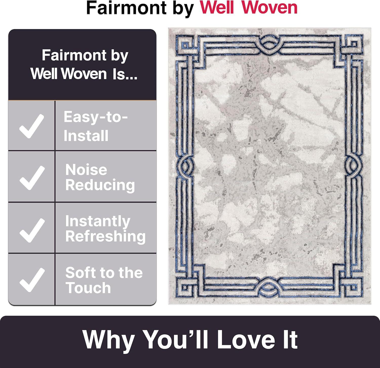 Well Woven Fairmont Huntington Modern Abstract Marble Pattern Blue 9'3" x 12'6" Area Rug