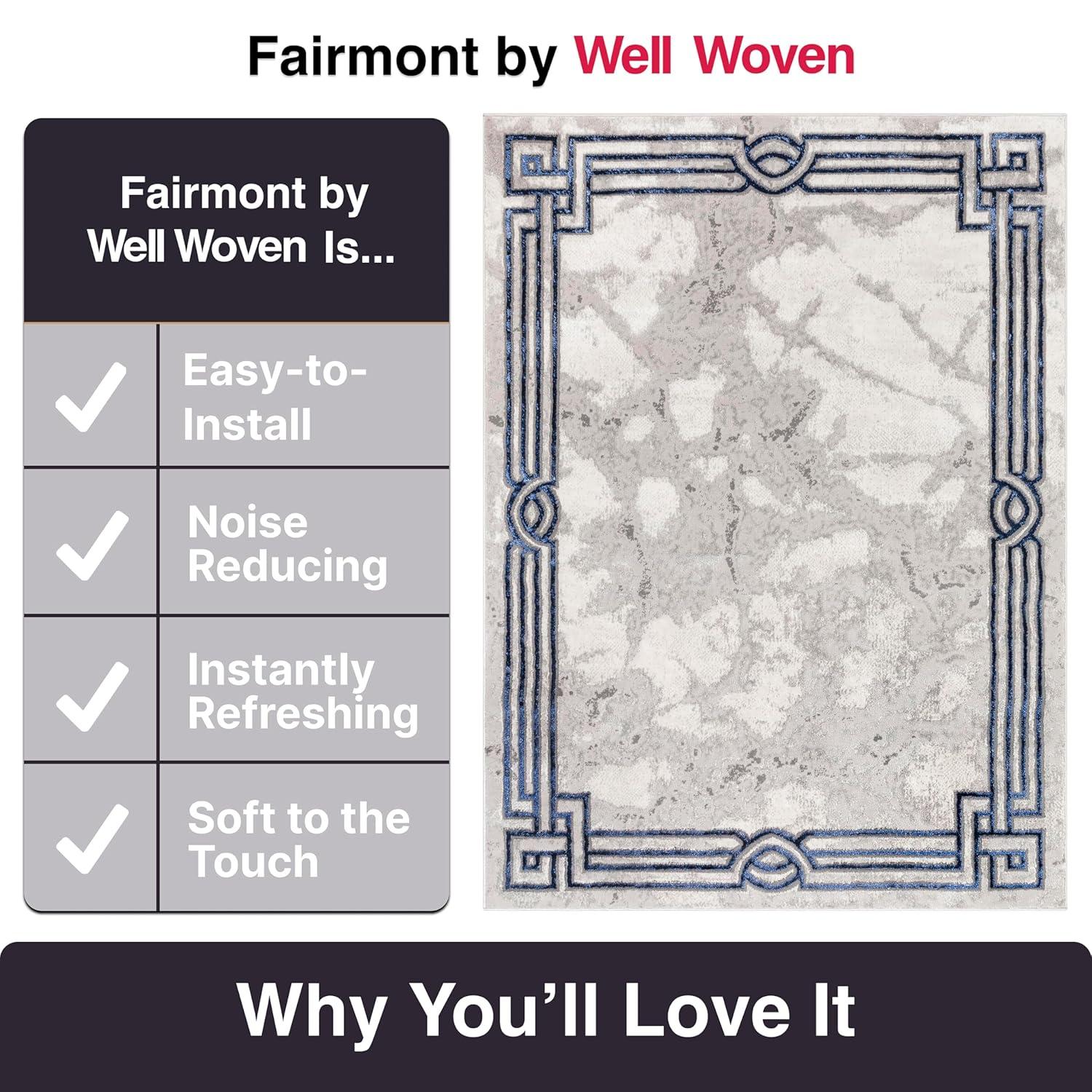 Well Woven Fairmont 3 x 5 (ft) Loomed Polypropylene Blue Rectangular Indoor Abstract Mid-Century Modern Area rug