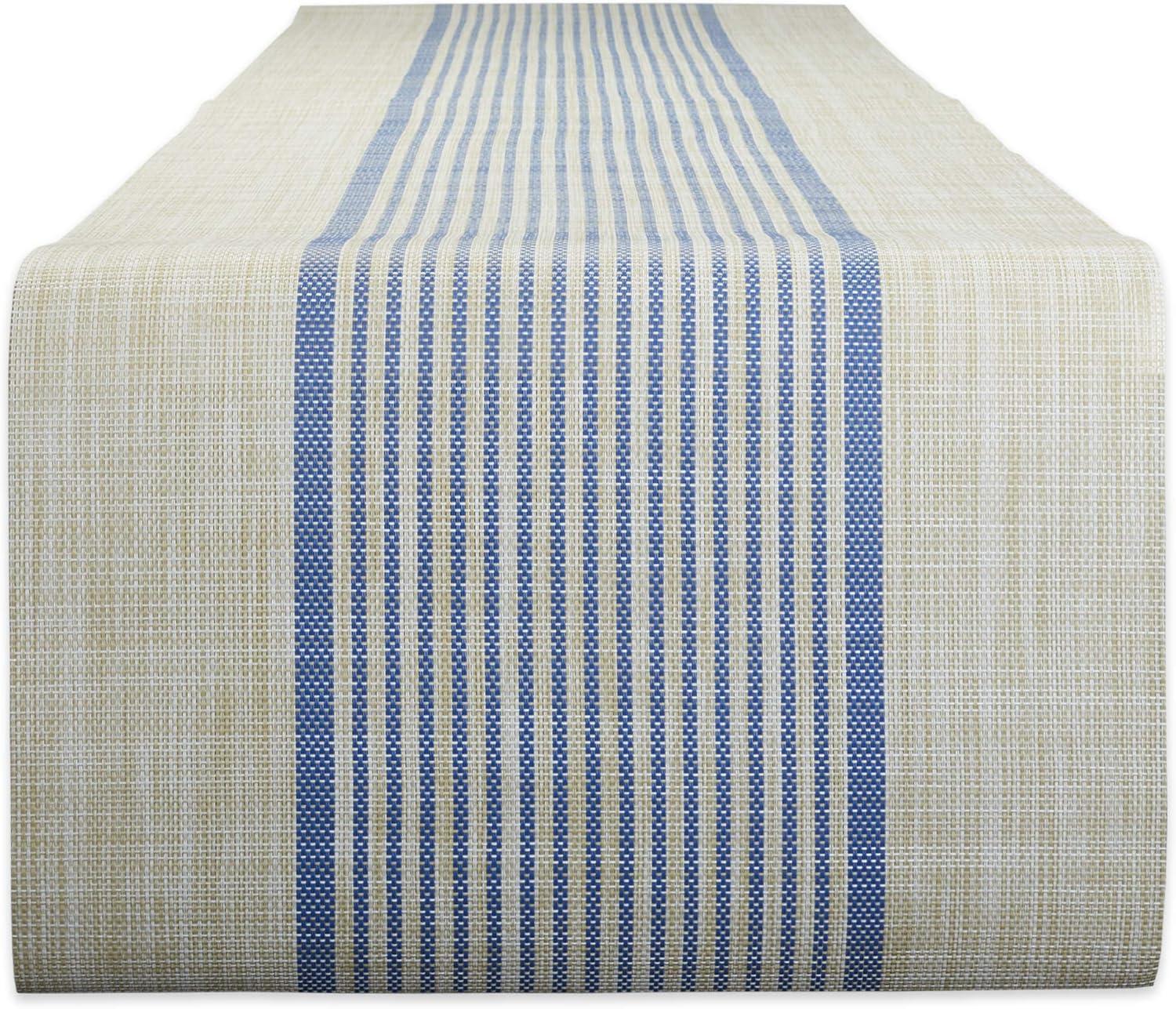 DII 14x72" Modern Fabric Middle Stripe Woven Table Runner in Beige/French Blue