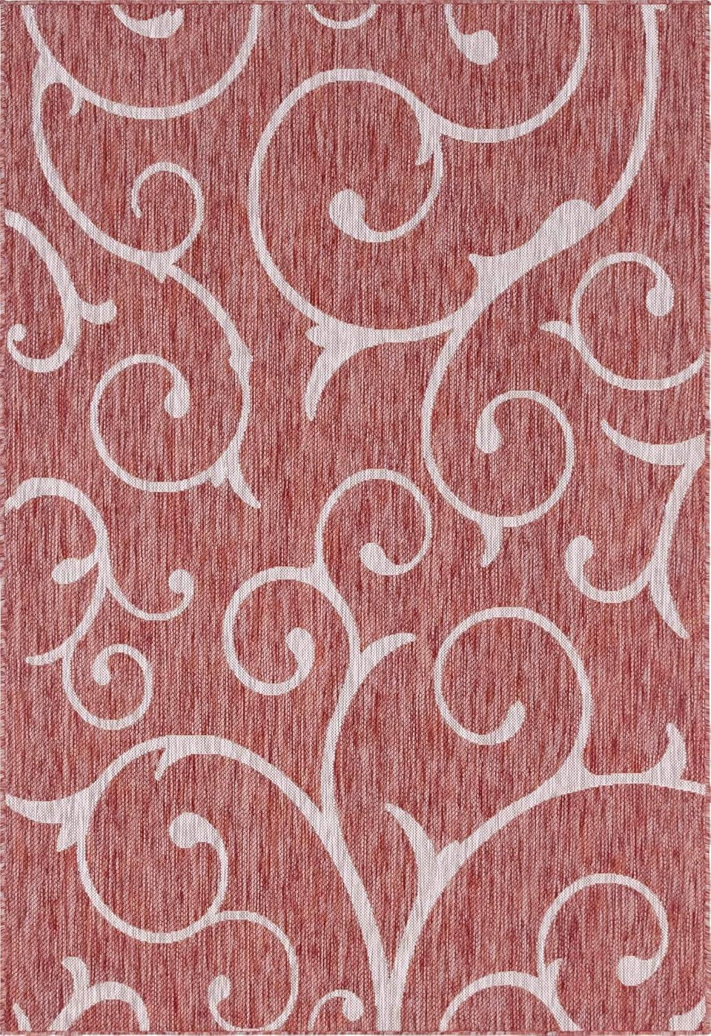 Unique Loom Outdoor Botanical Collection Area Rug - Curl (4' 1" x 6' 1" Rectangle Rust Red/Ivory)