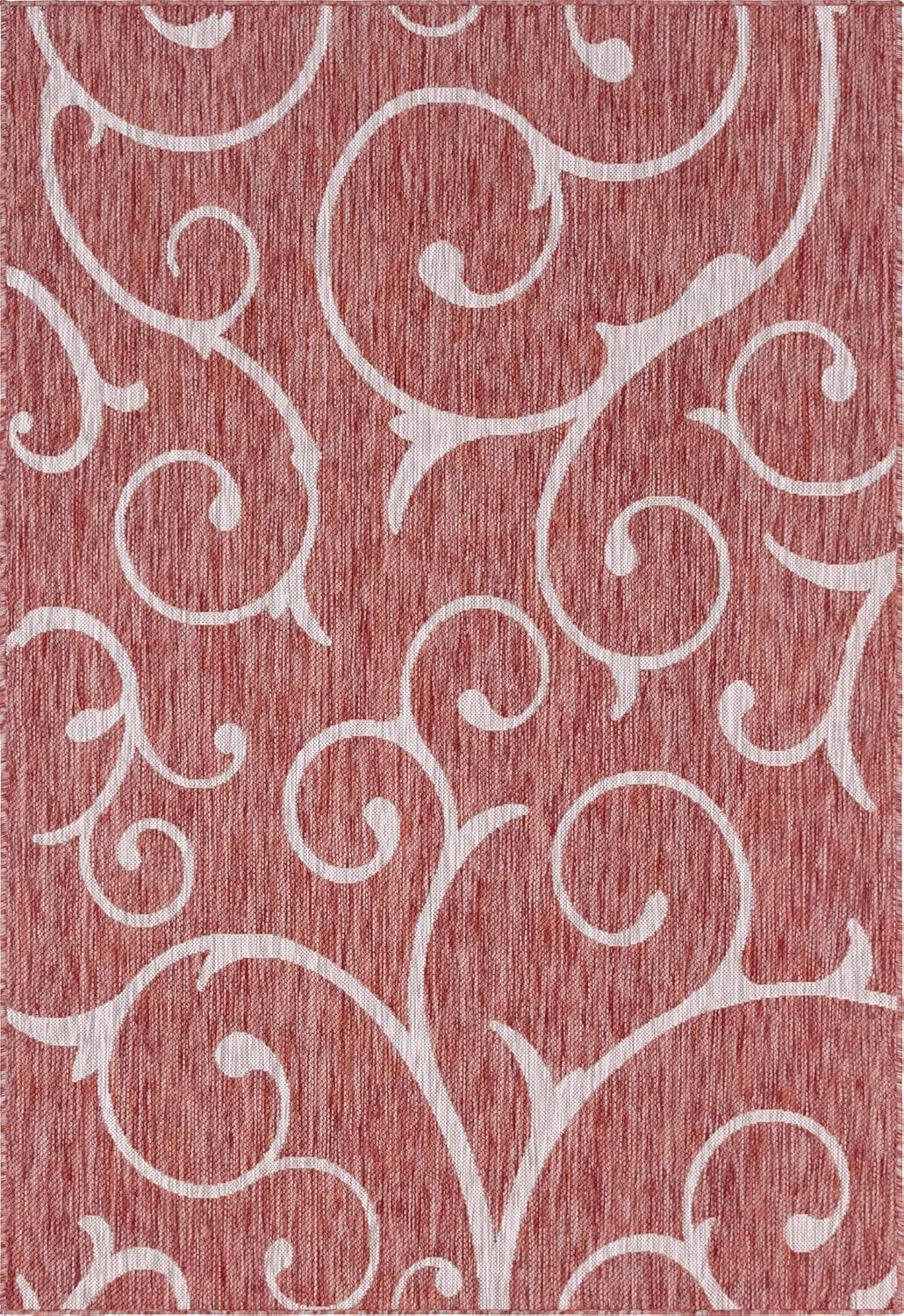Unique Loom 4' 1 x 6' 1 Rectangle Indoor/Outdoor Botanical Rust Red Area Rug