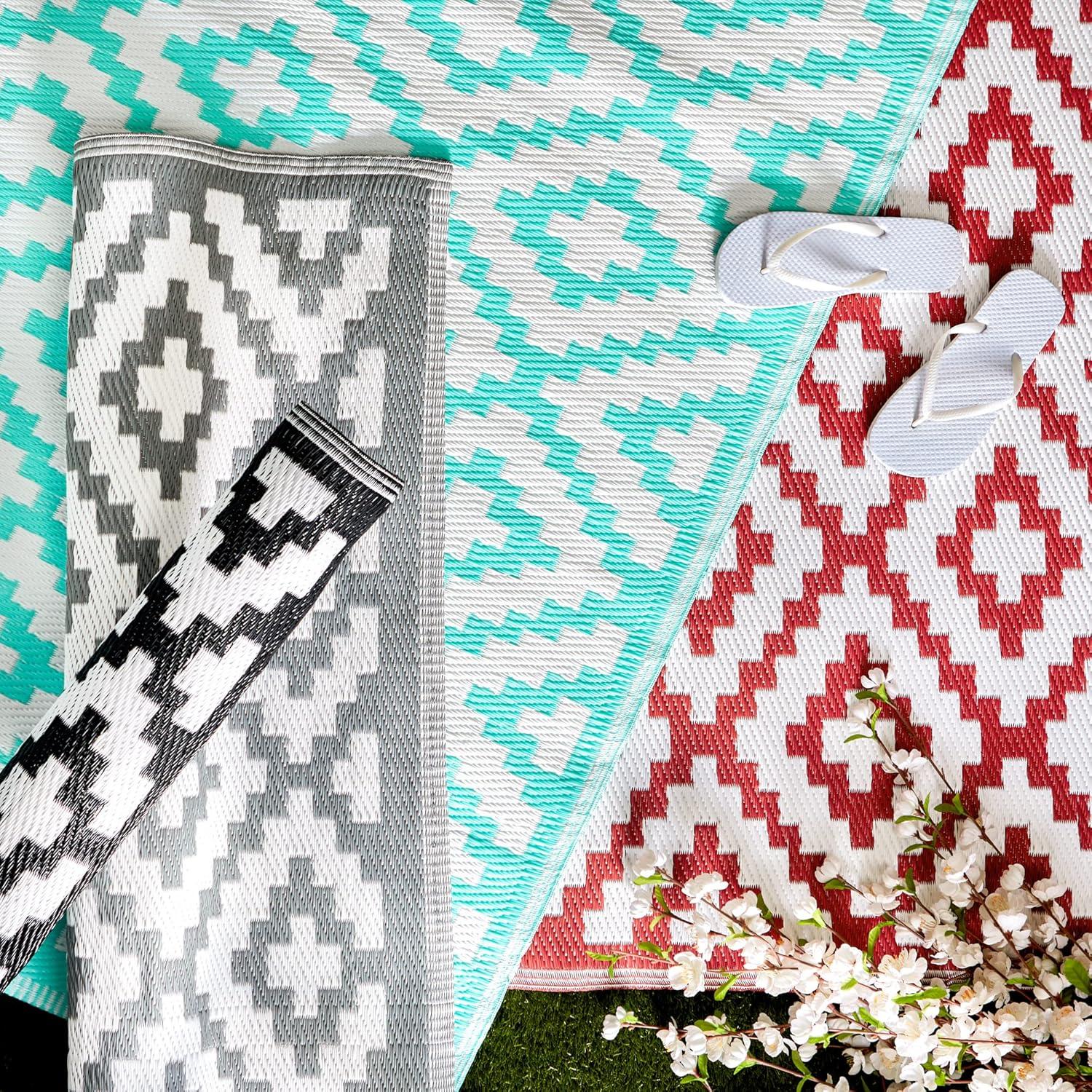 DII Outdoor Rug Collection Mesa Reversible, 4x6 Ft, Black & White