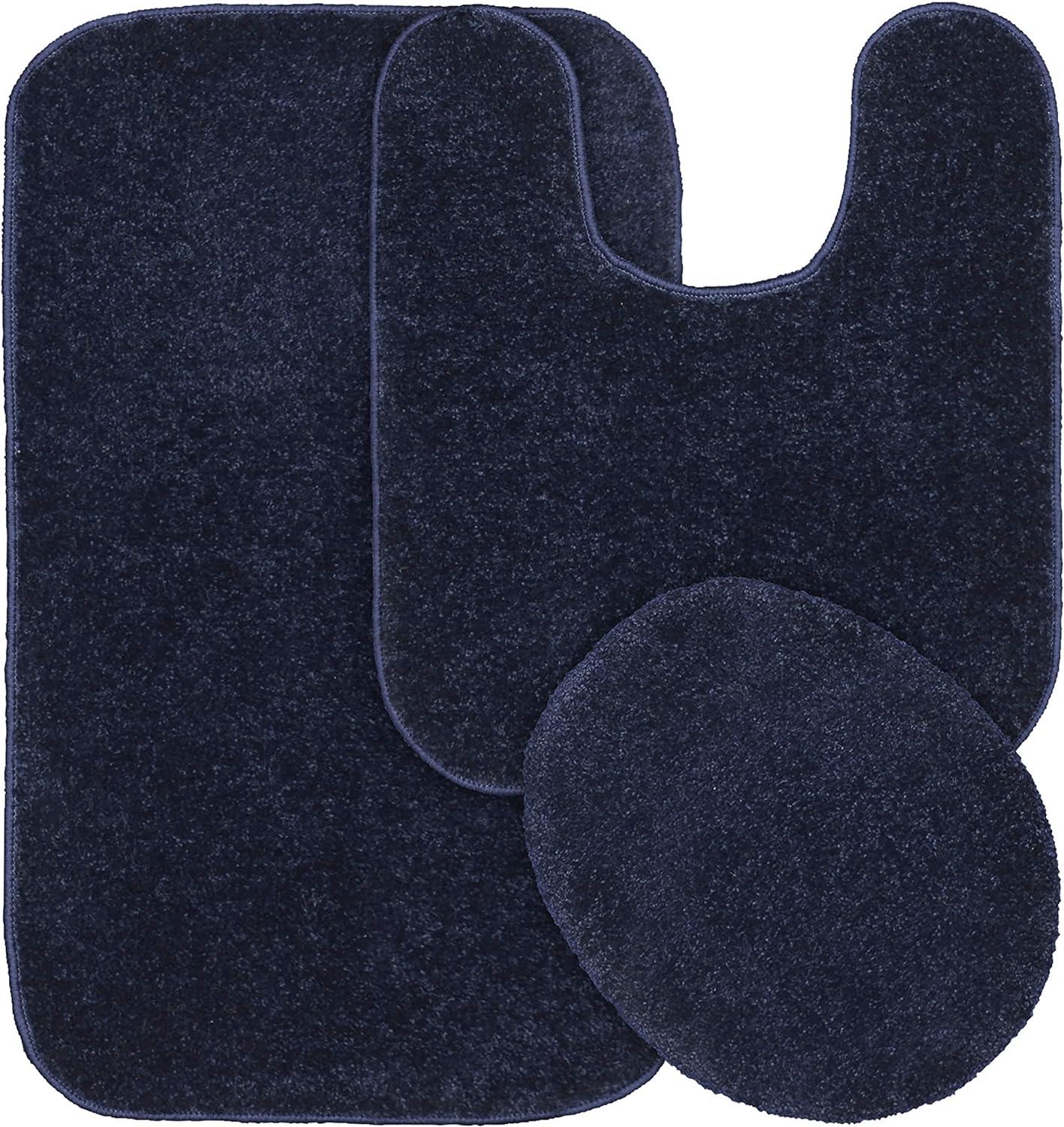 Gramercy 3pc Washable Bathroom Rug Set Navy - Garland Rug: Non-Skid, Tufted, Polypropylene Bath Mats Set