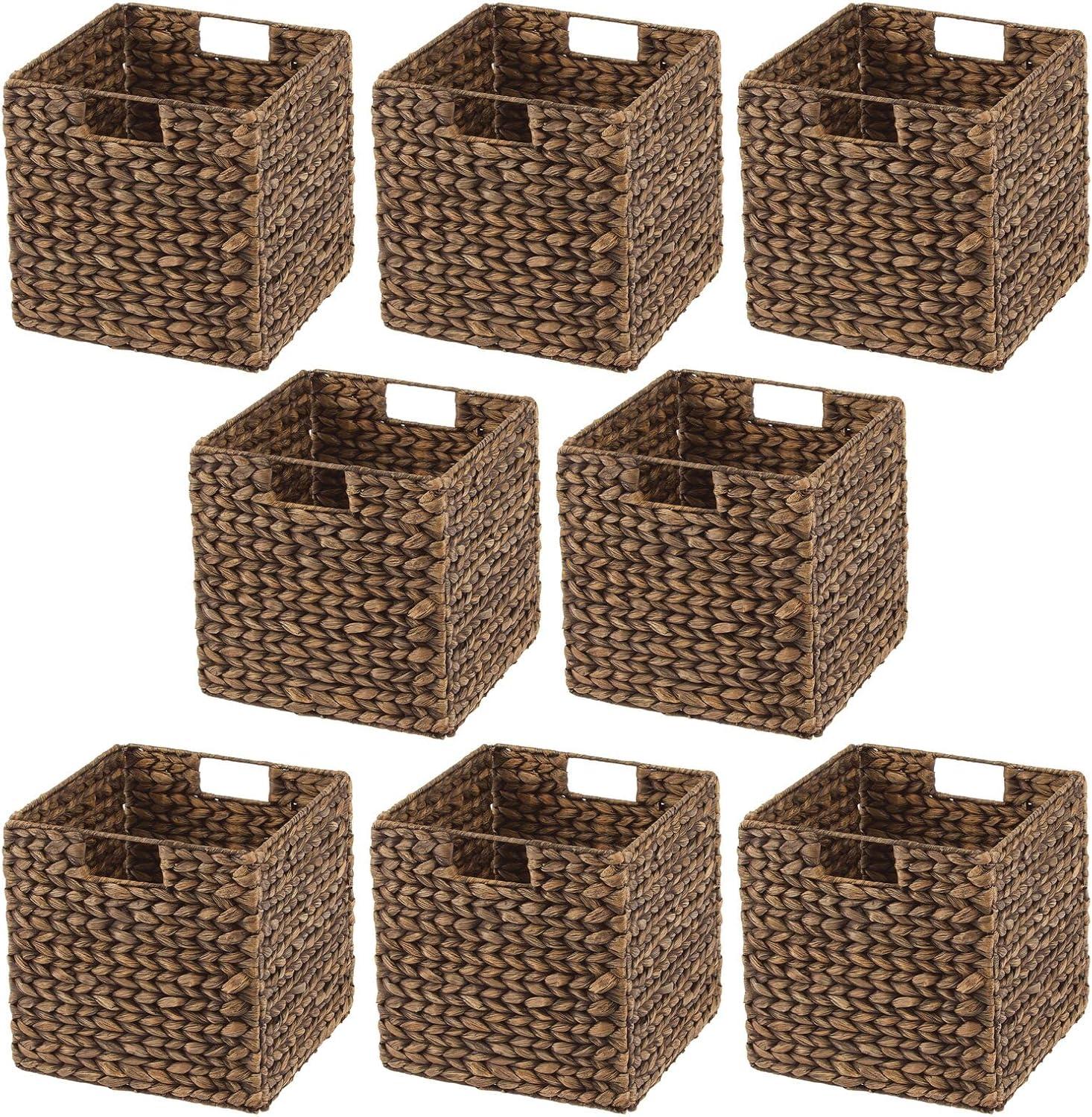 mDesign Woven Hyacinth Kitchen Storage Organizer Basket Bin, 8 Pack, Brown Wash