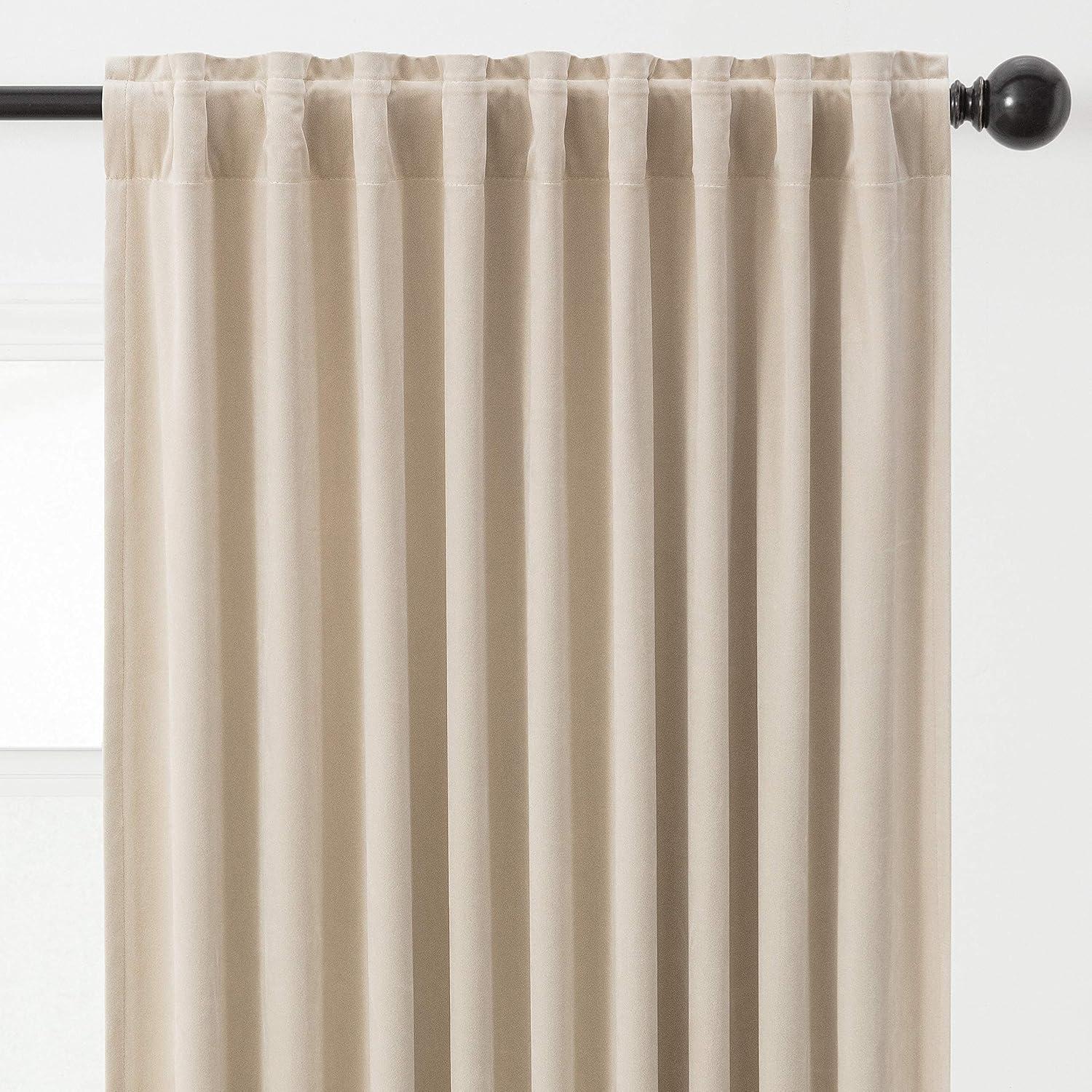 Chanasya 2pk Solid Velvet Room Darkening Blackout Privacy Window Curtain Panels - Set of 2 - 52 x 63 Inches Long - Beige