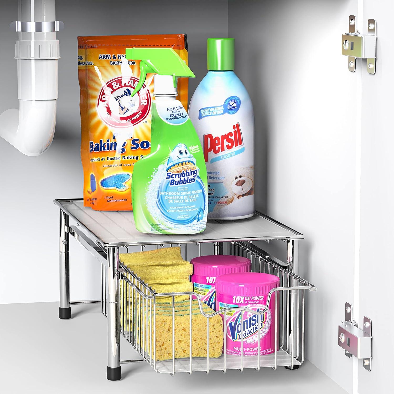 Chrome Stackable Metal Cabinet Organizer Basket Drawer